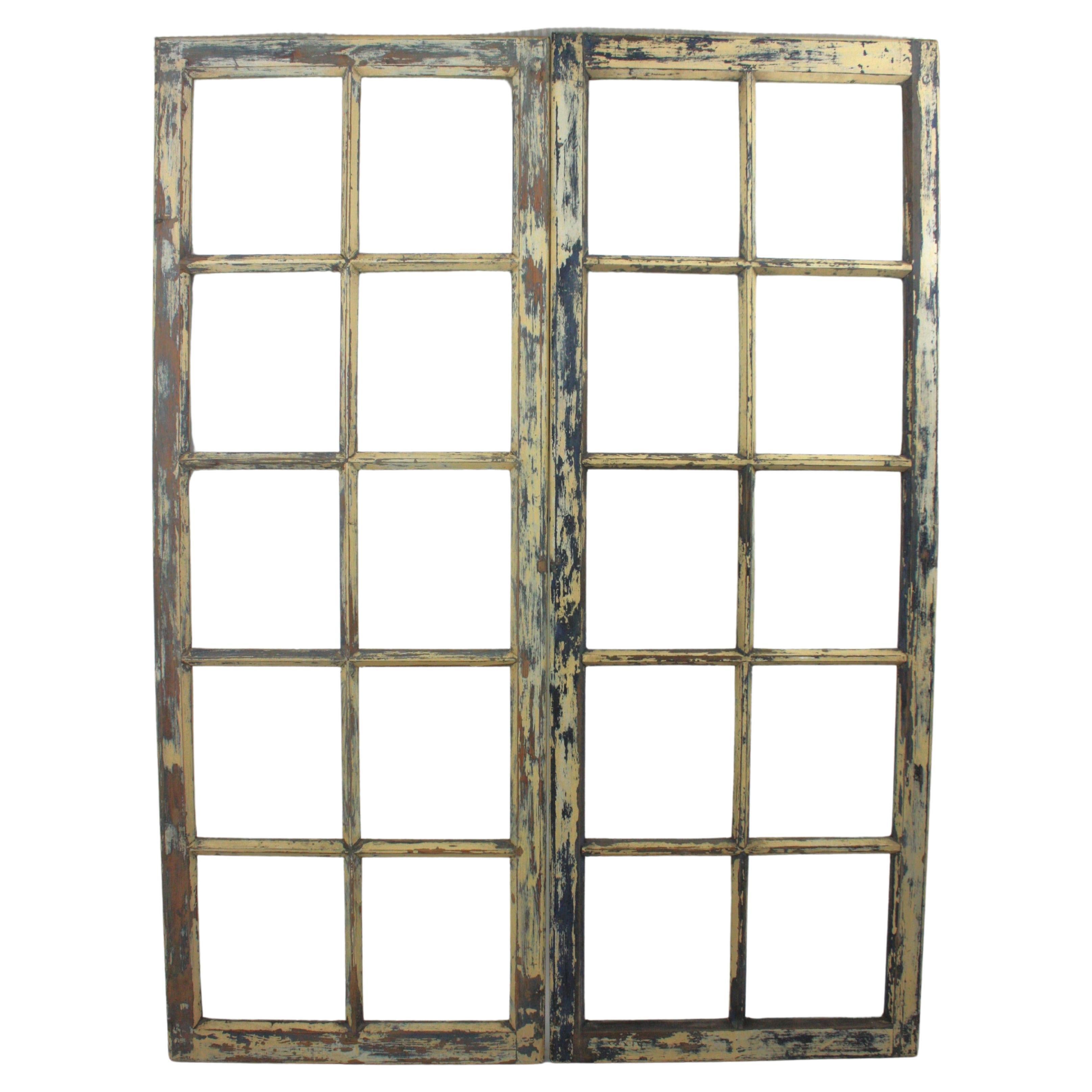 Pair of Industrial Paneled Wooden Windows / Doors