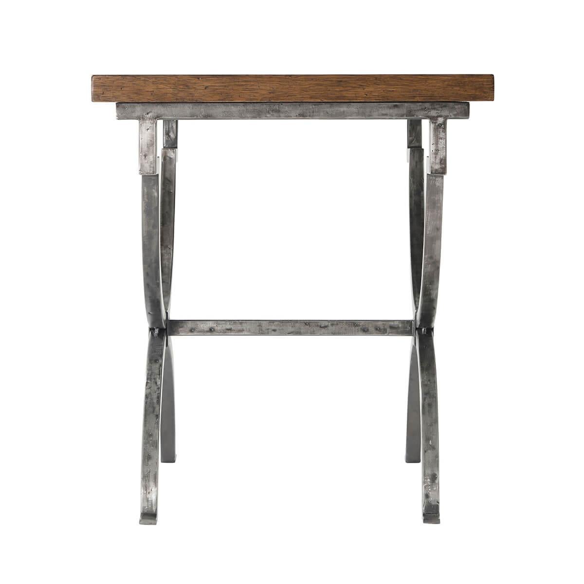Contemporary Pair of Industrial Parquetry Side Tables For Sale