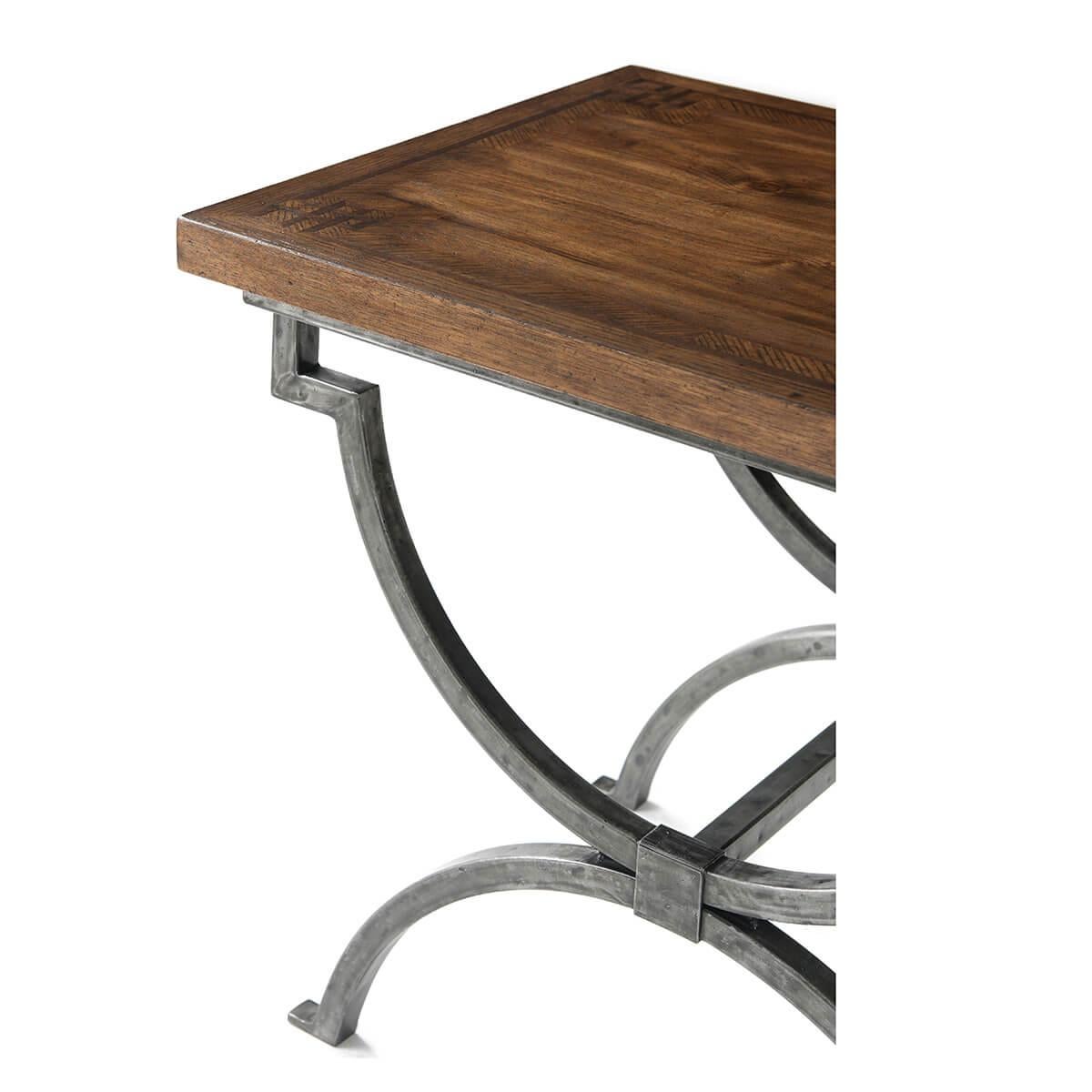 Steel Pair of Industrial Parquetry Side Tables For Sale