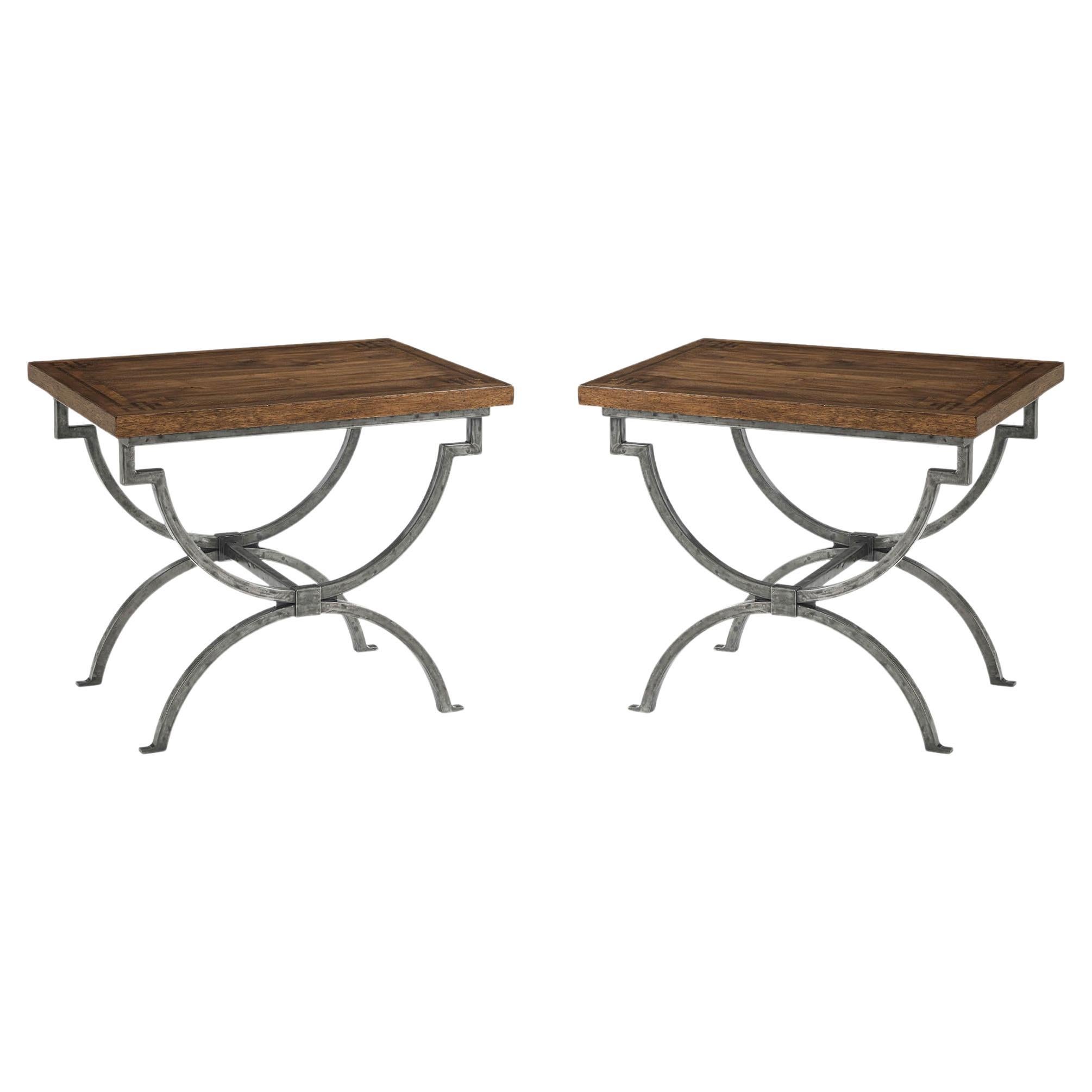 Pair of Industrial Parquetry Side Tables For Sale