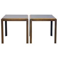 Pair of Industrial Parsons Style Lacquered Steel Minimalist End Tables 20th C