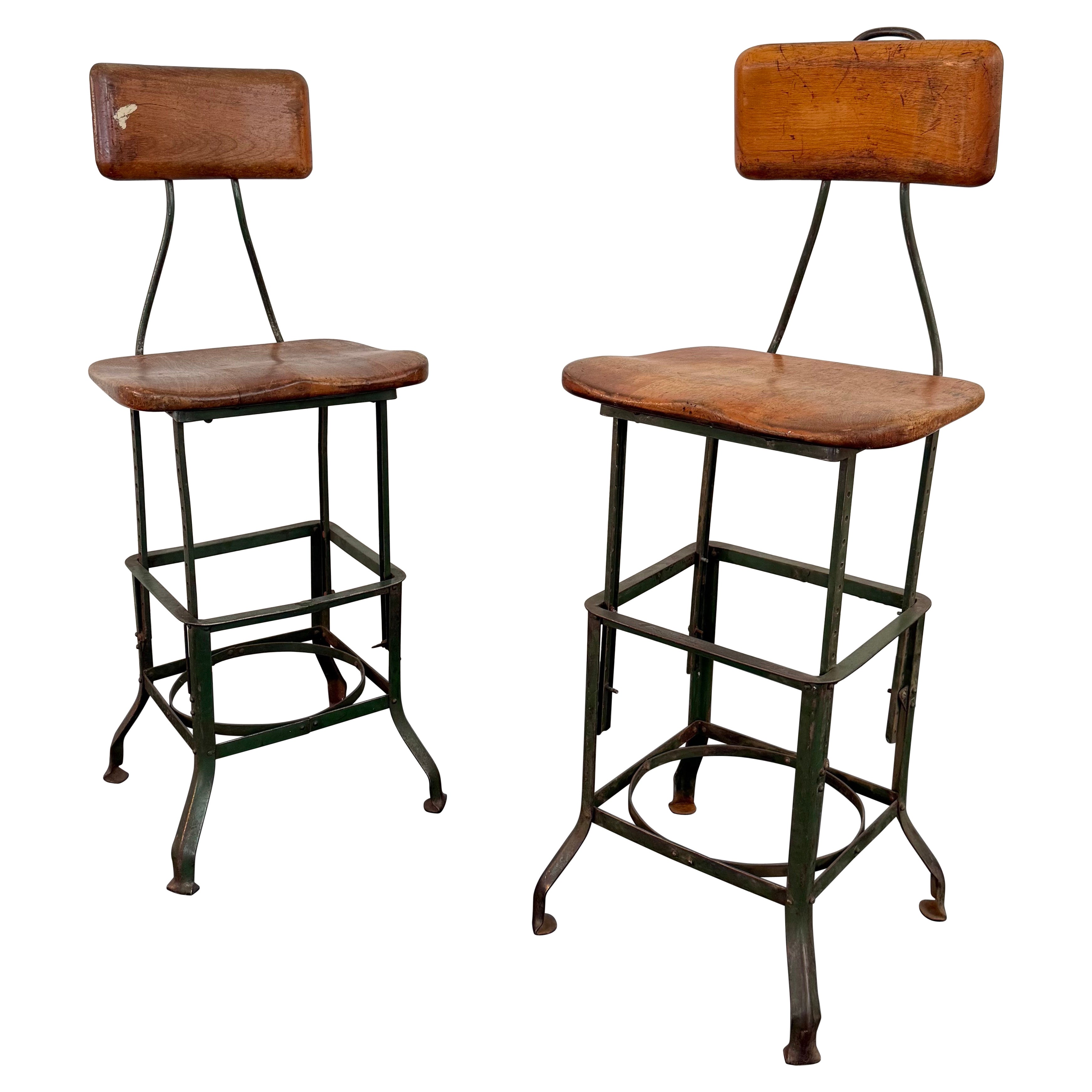 Pair Of Industrial "Sit-Rite" Adjustable Machinist Stools By Edward L. Koenig For Sale