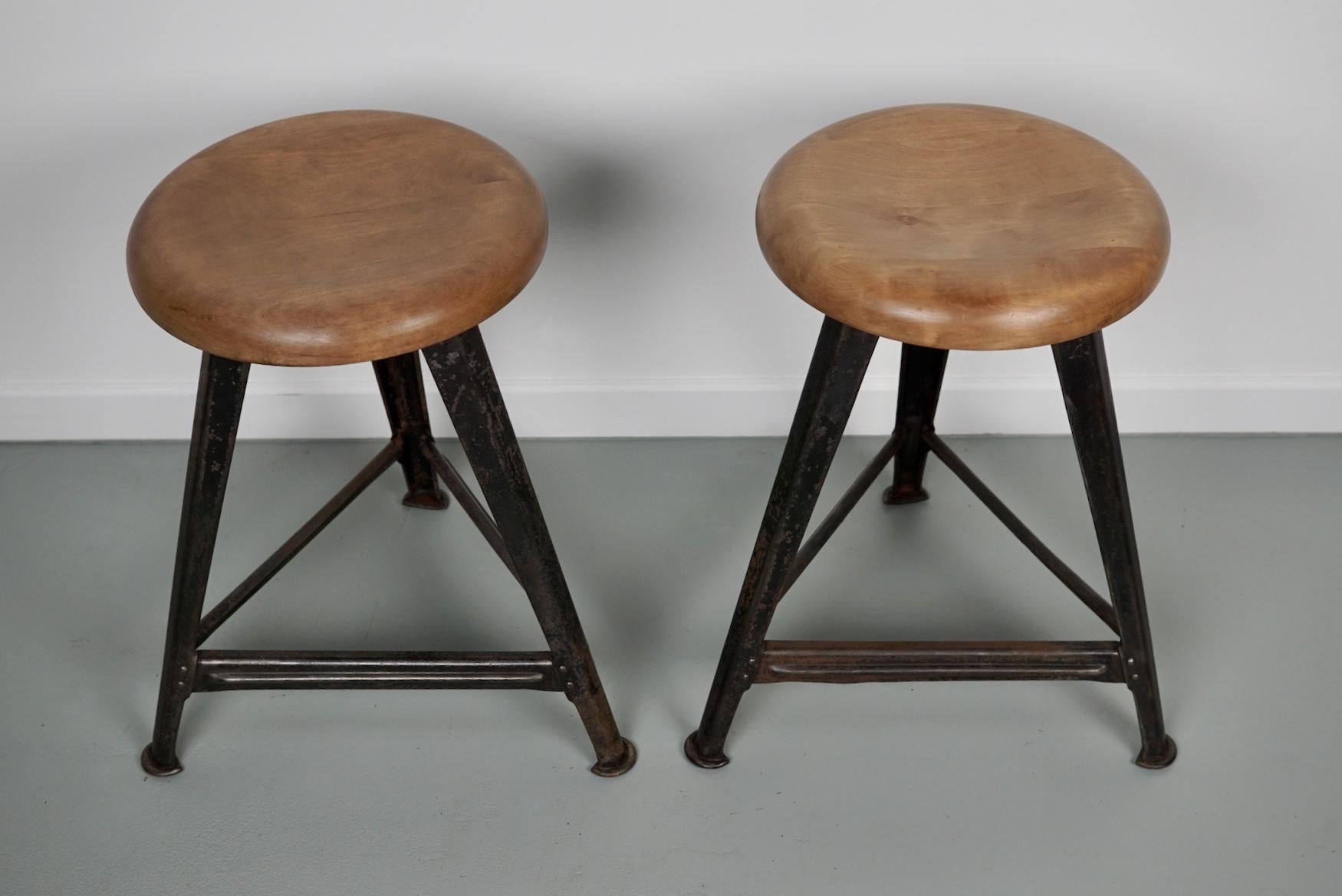 Pair of Industrial Steel Factory Stools by Rowac Robert Wagner Chemnitz, 1930s For Sale 5