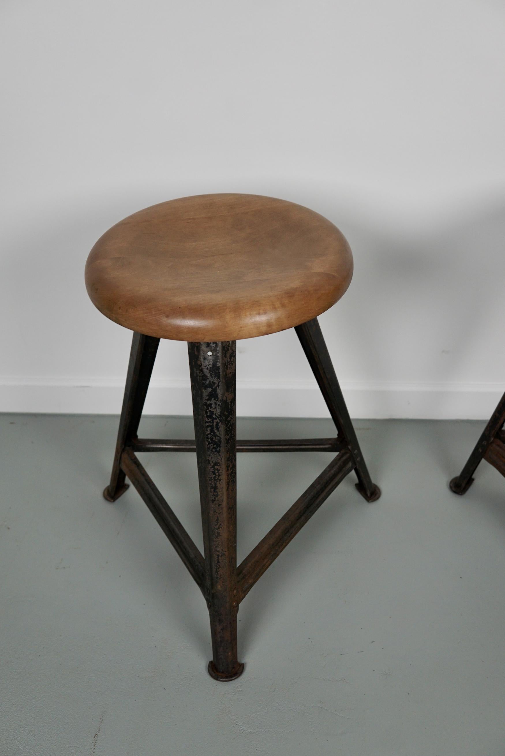 Mid-20th Century Pair of Industrial Steel Factory Stools by Rowac Robert Wagner Chemnitz, 1930s For Sale