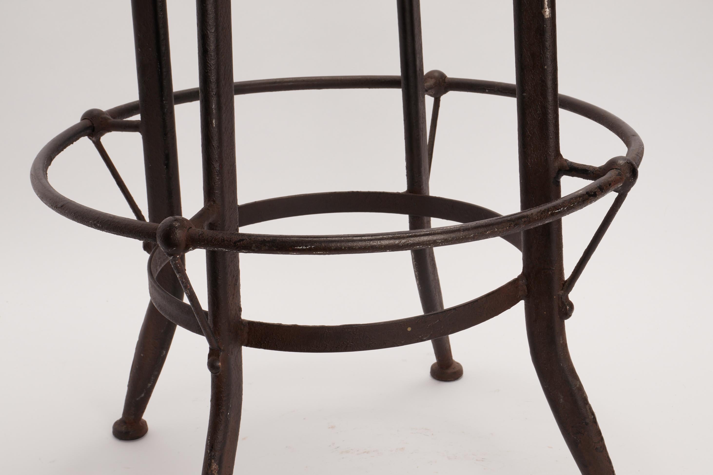 Iron Pair of Industrial Stools and Wooden Seats, Italy, 1930 For Sale