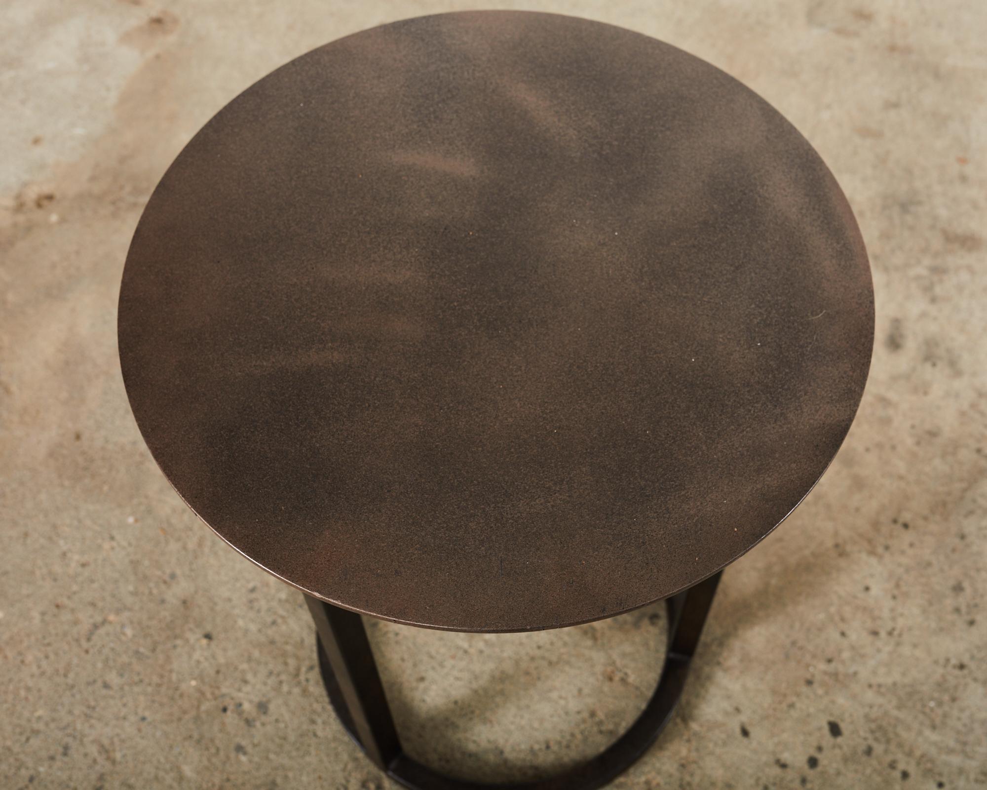 Pair of Industrial Style Bronzed Iron Round Drinks Table For Sale 7