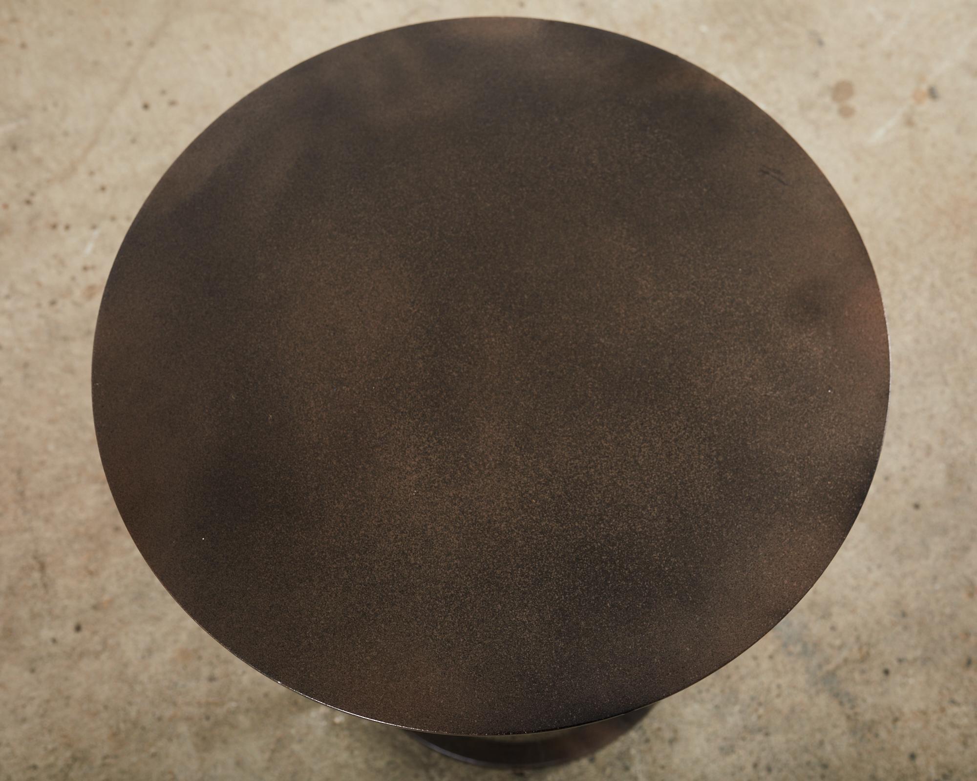 Pair of Industrial Style Bronzed Iron Round Drinks Table For Sale 9