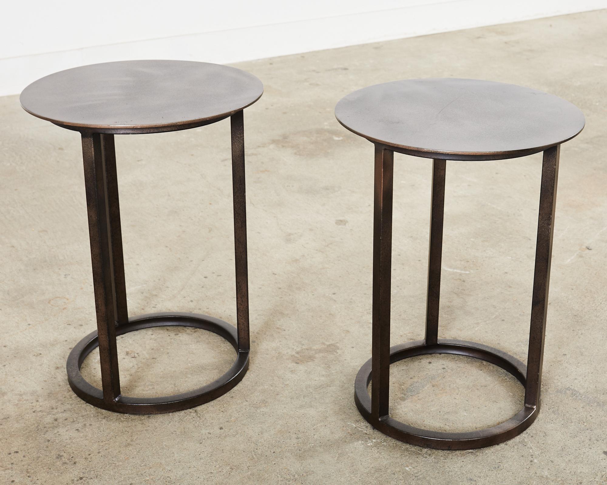Pair of Industrial Style Bronzed Iron Round Drinks Table For Sale 12