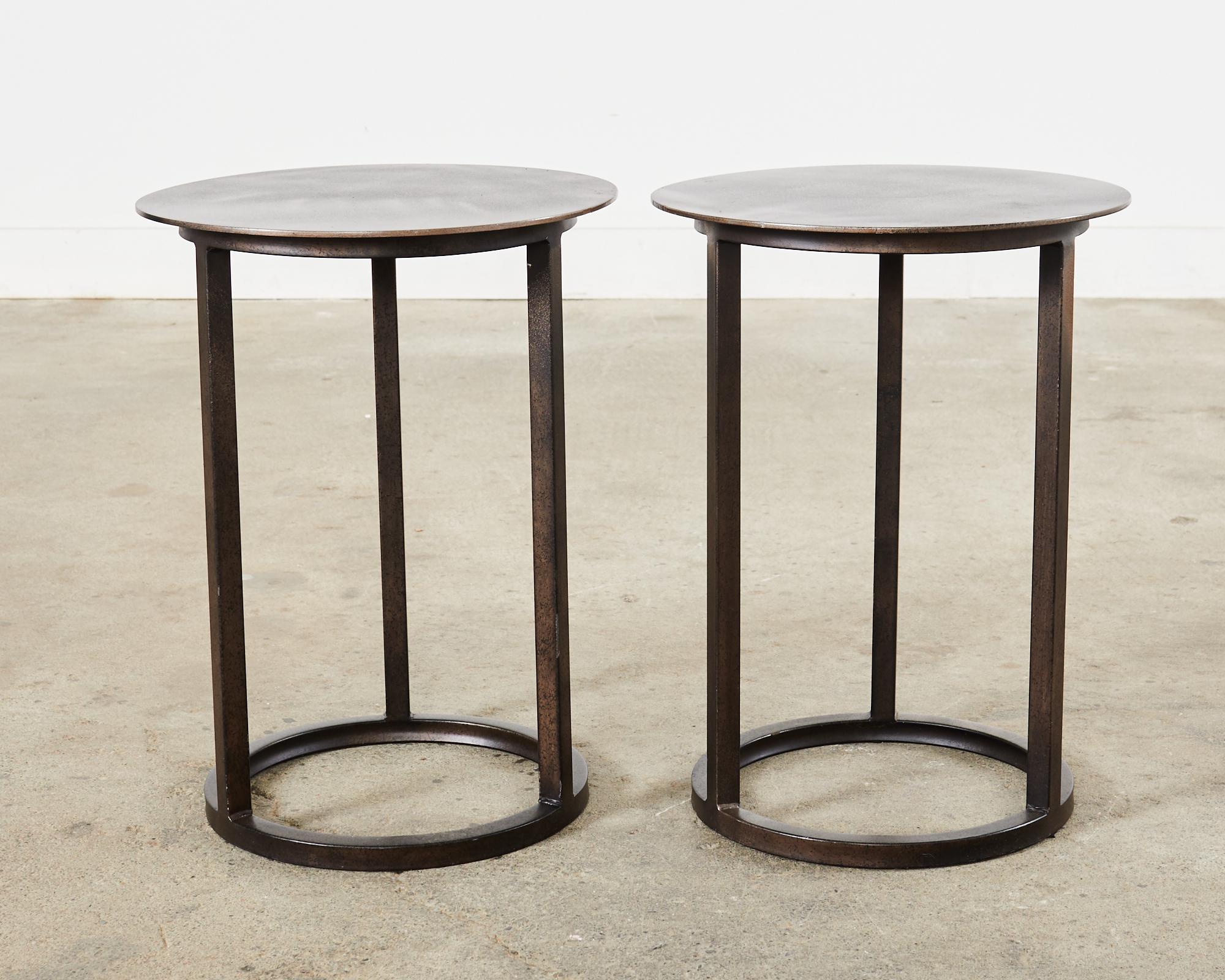 Painted Pair of Industrial Style Bronzed Iron Round Drinks Table For Sale