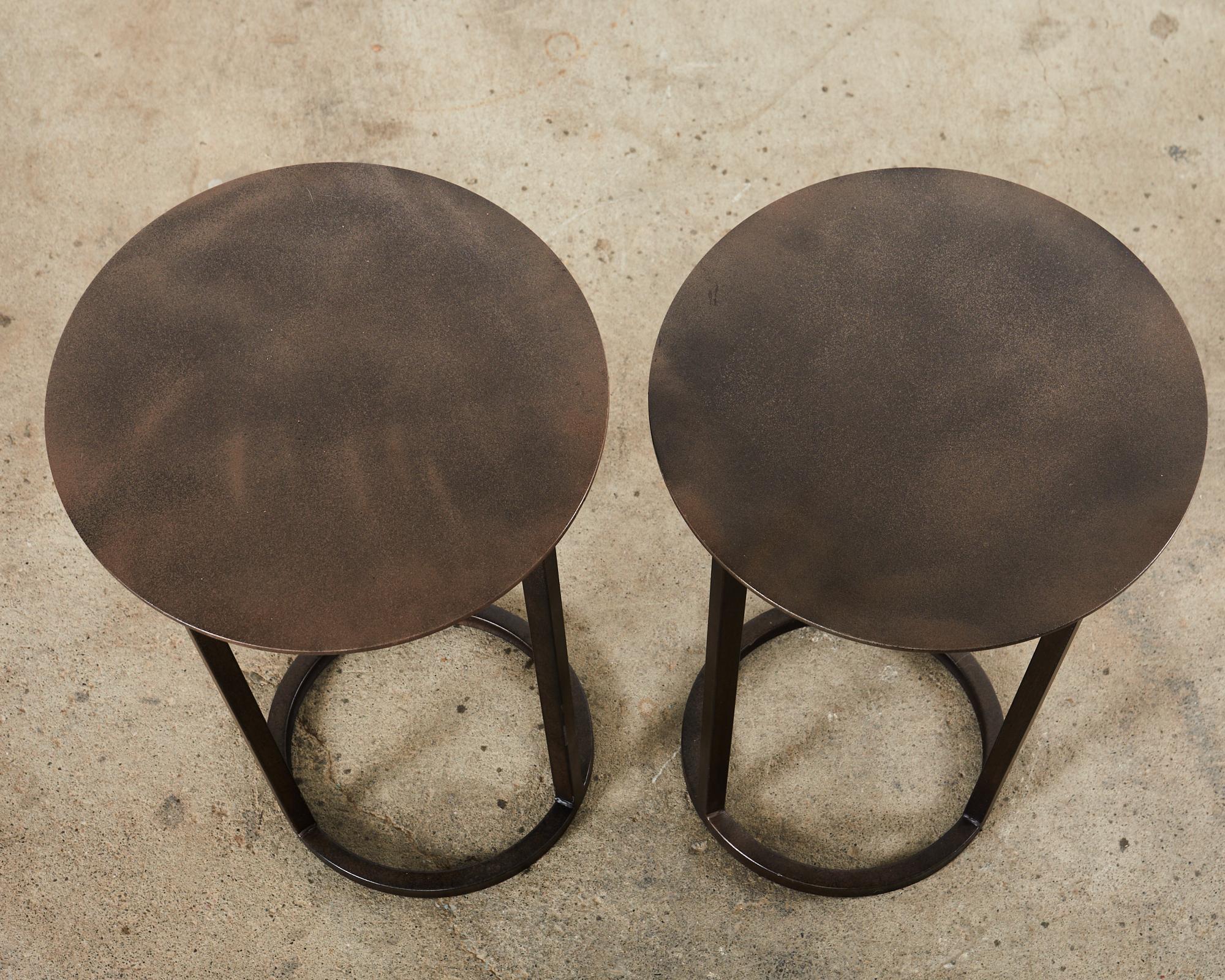 Pair of Industrial Style Bronzed Iron Round Drinks Table In Good Condition For Sale In Rio Vista, CA