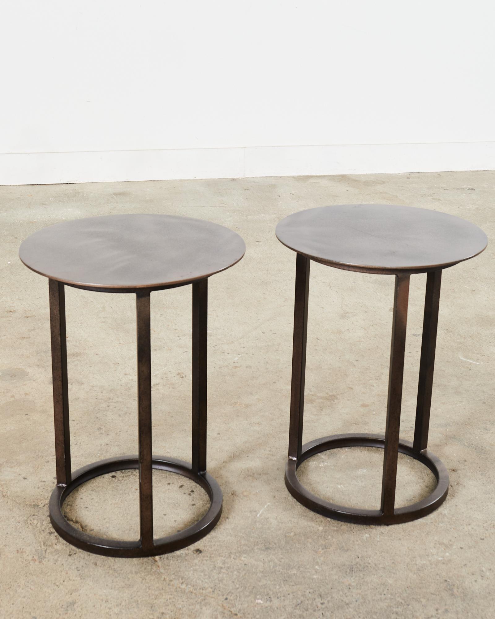 Pair of Industrial Style Bronzed Iron Round Drinks Table For Sale 1
