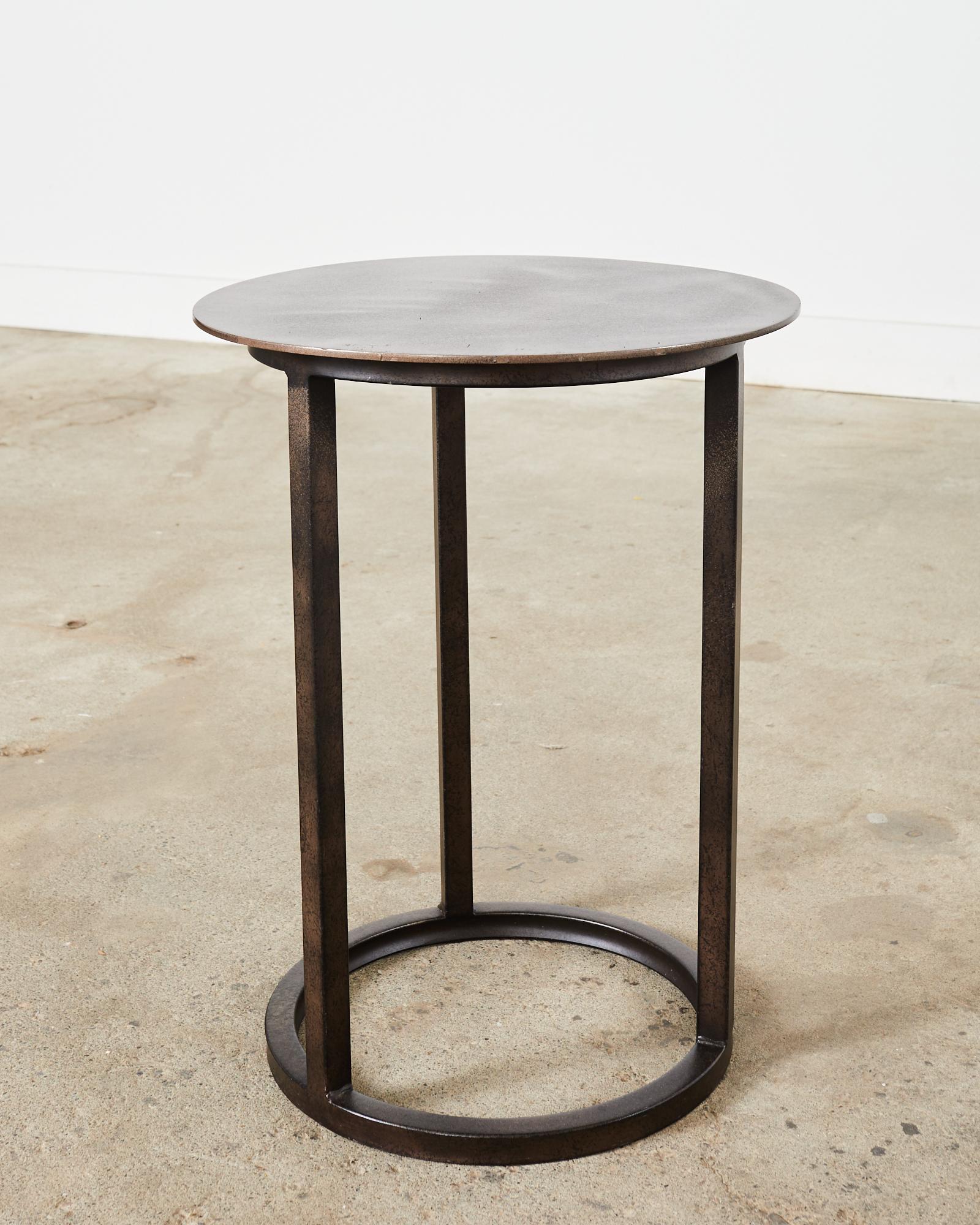 Pair of Industrial Style Bronzed Iron Round Drinks Table For Sale 4