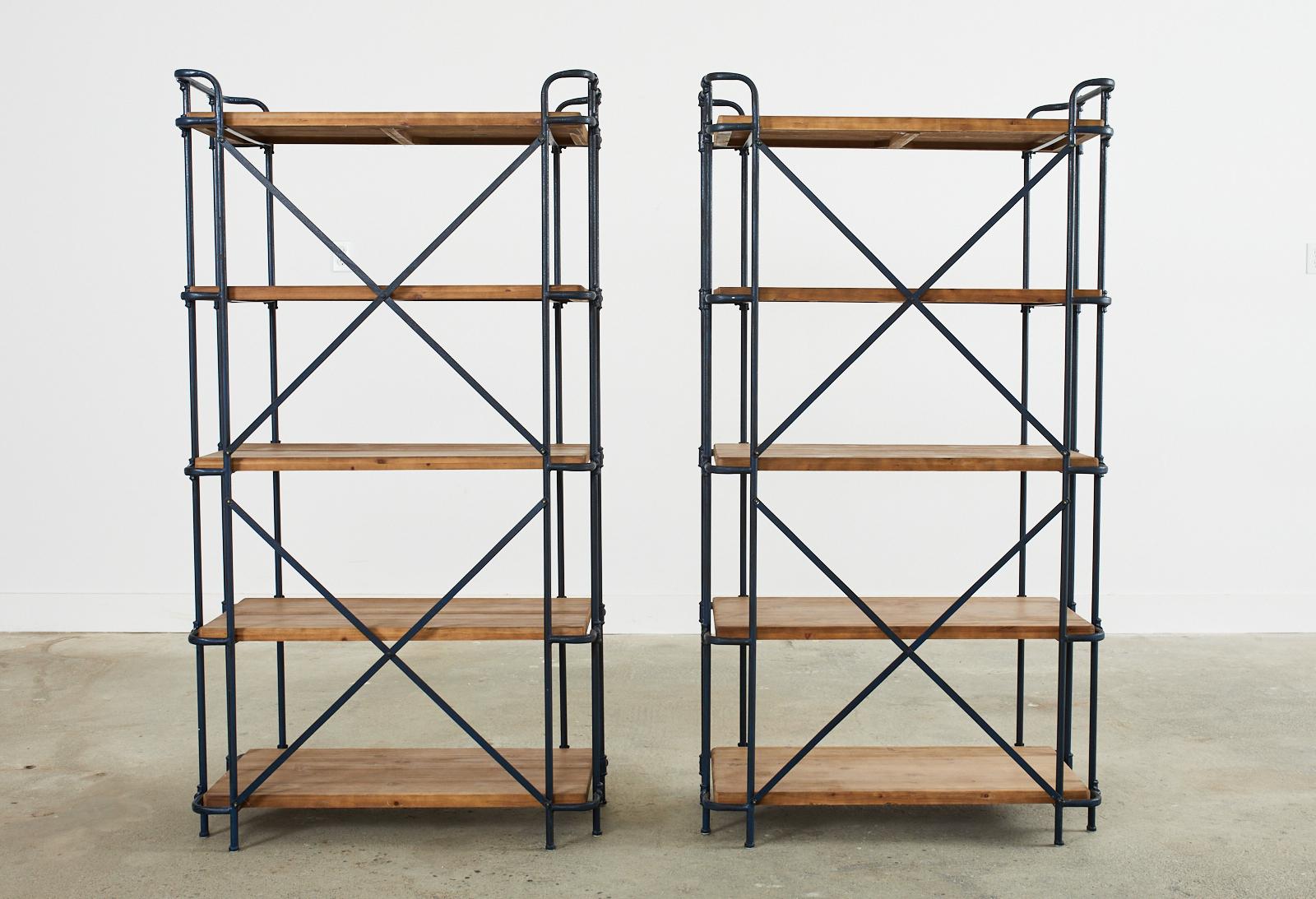Pair of Industrial Style Five Shelf Bookcase Etageres 3