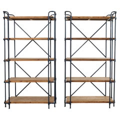 Pair of Industrial Style Five Shelf Bookcase Etageres