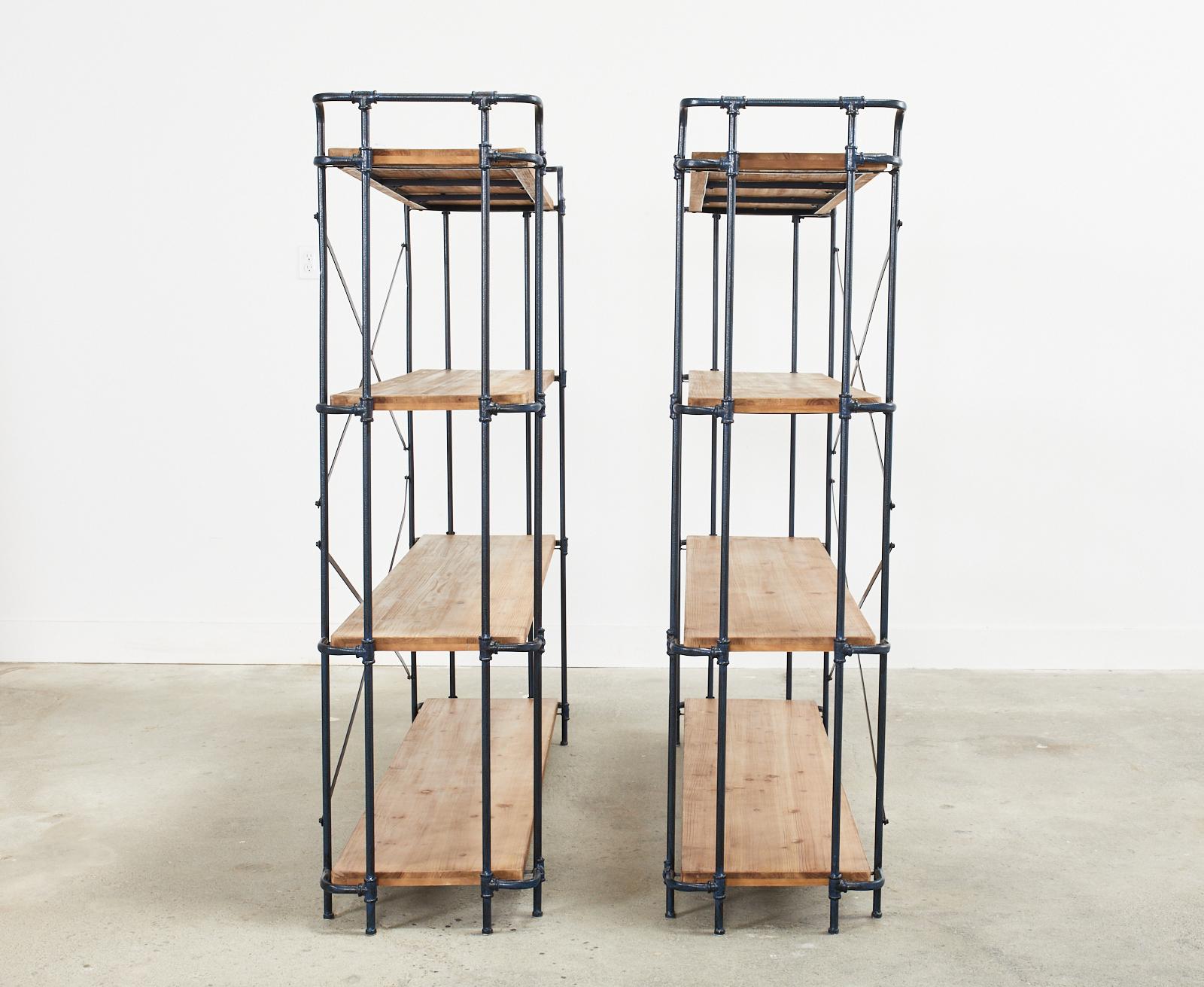 Painted Pair of Industrial Style Four Shelf Bookcase Etageres