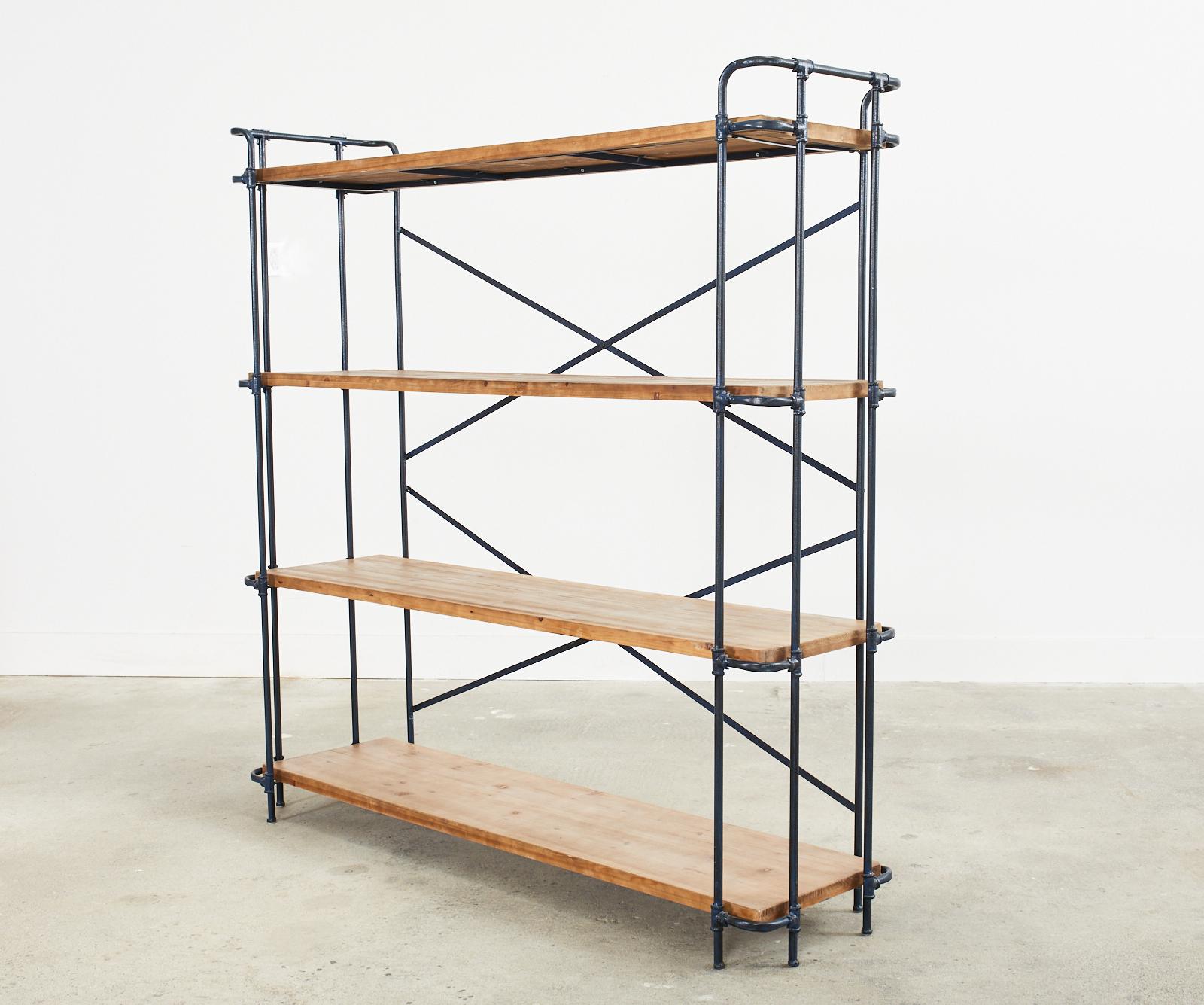 Metal Pair of Industrial Style Four Shelf Bookcase Etageres