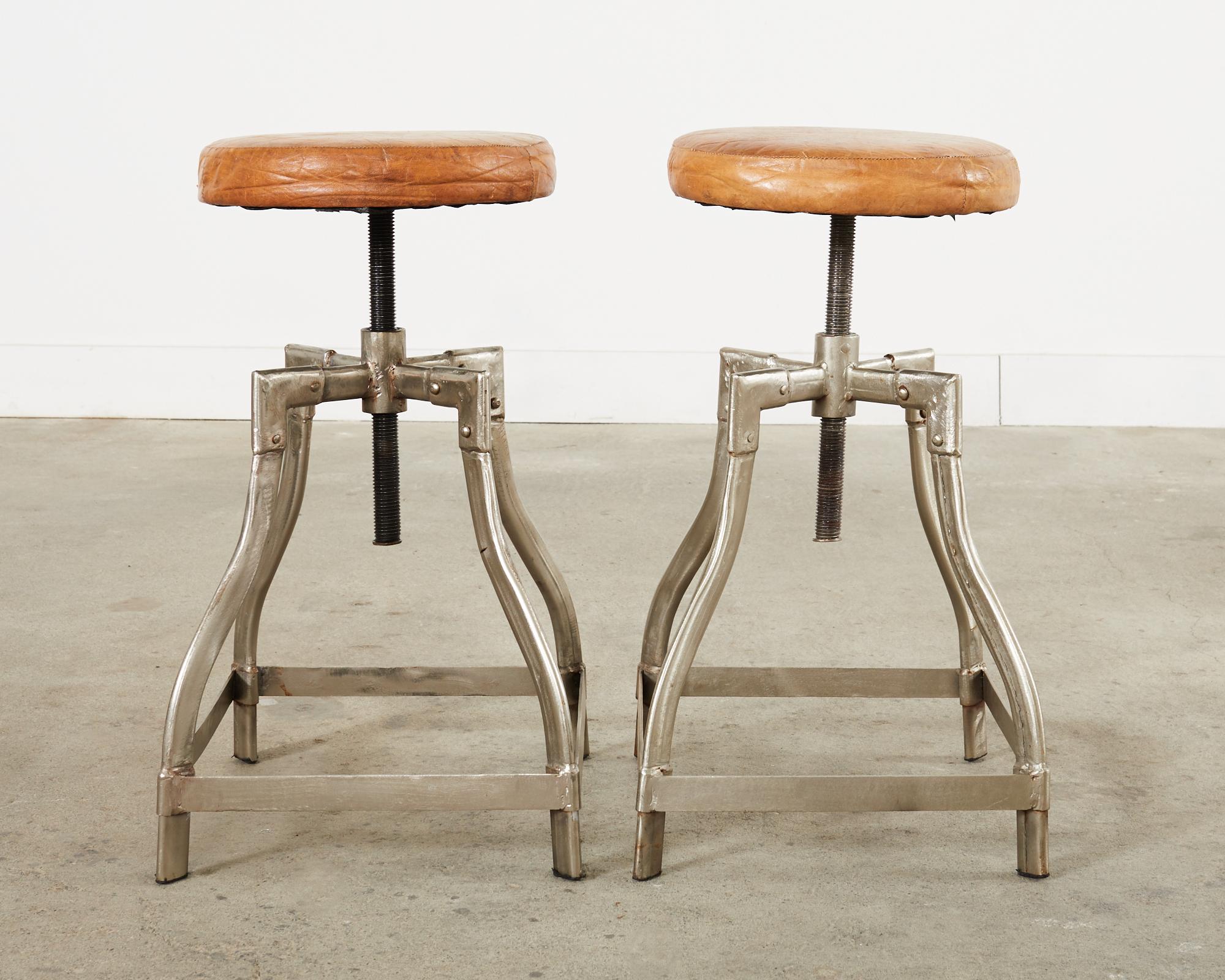 Pair of Industrial Style Polished Steel Machinists Stools 14