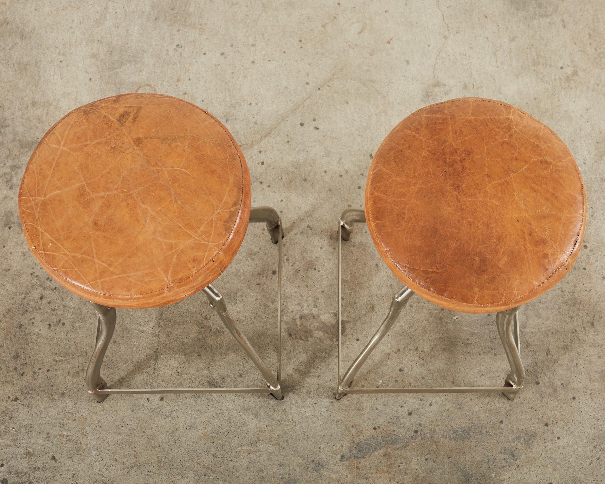 20th Century Pair of Industrial Style Polished Steel Machinists Stools