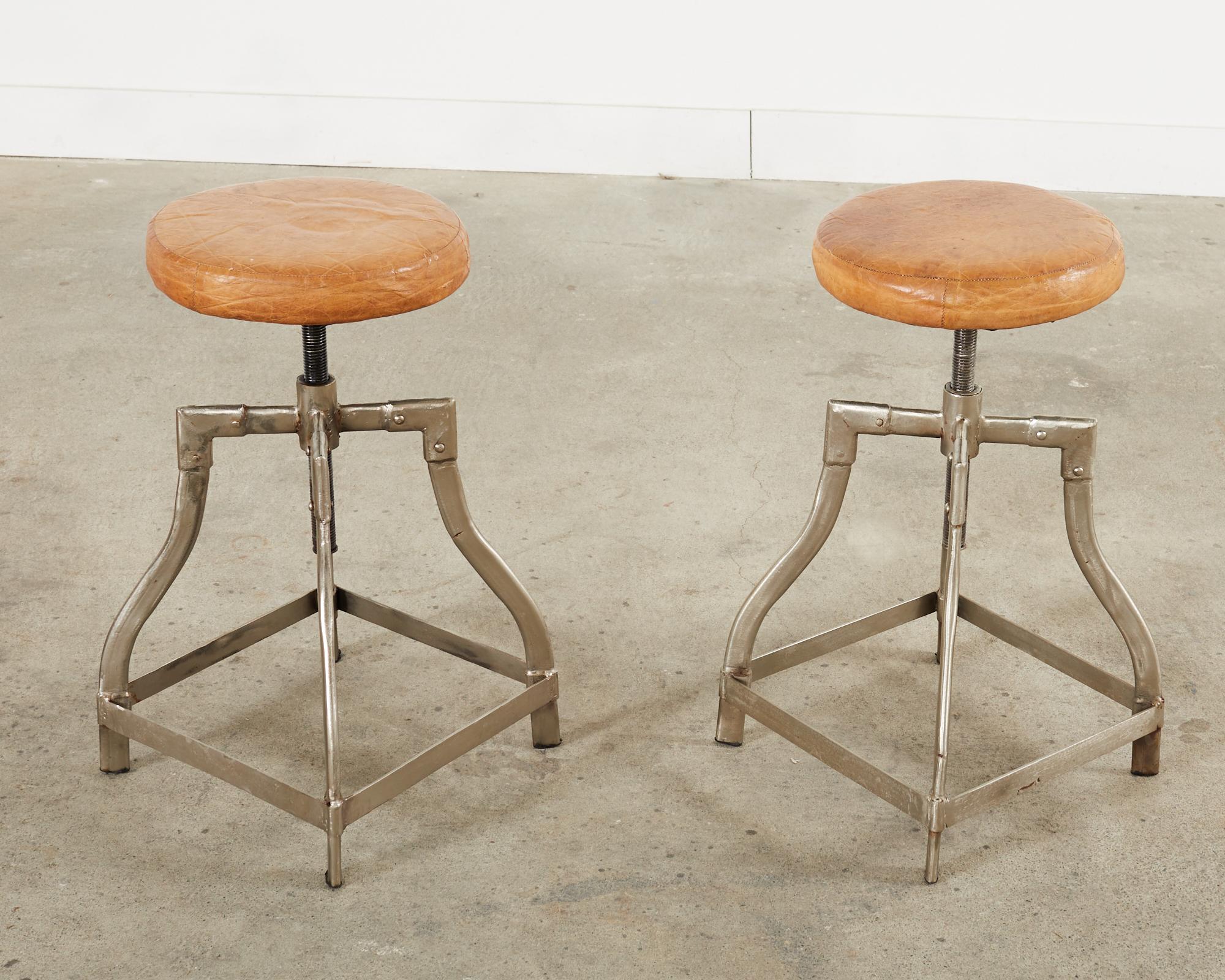 Pair of Industrial Style Polished Steel Machinists Stools 1