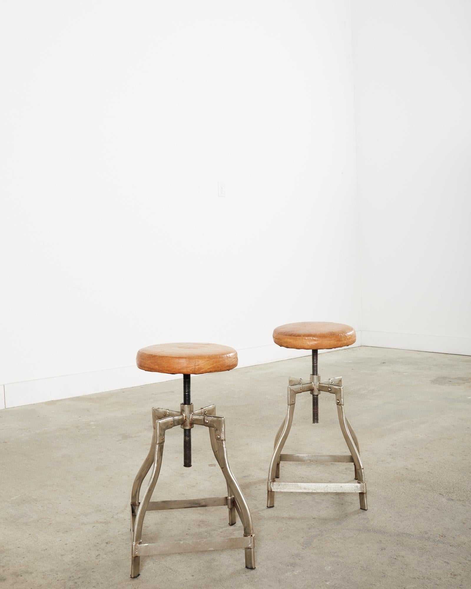 Pair of Industrial Style Polished Steel Machinists Stools 2
