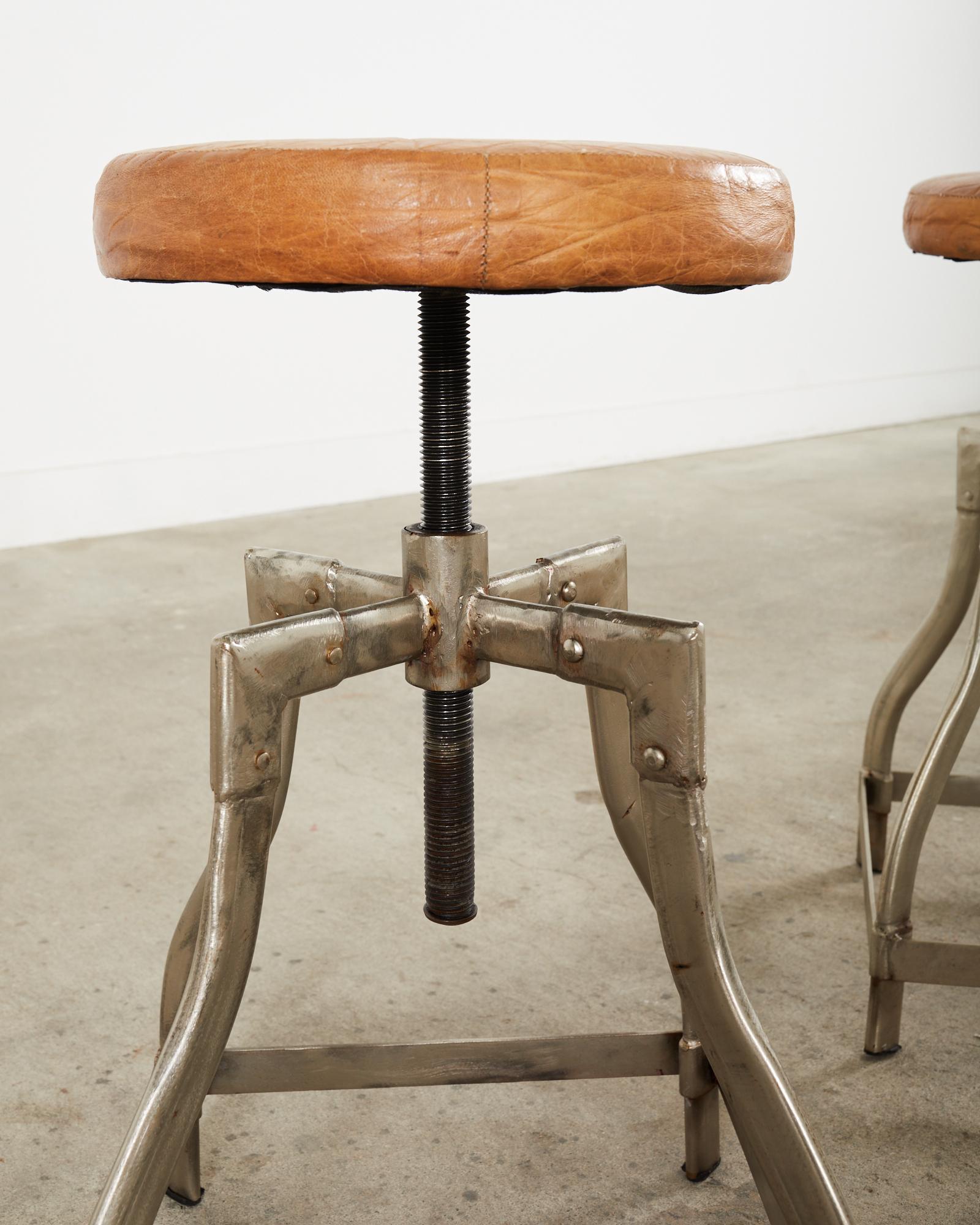 Pair of Industrial Style Polished Steel Machinists Stools 3