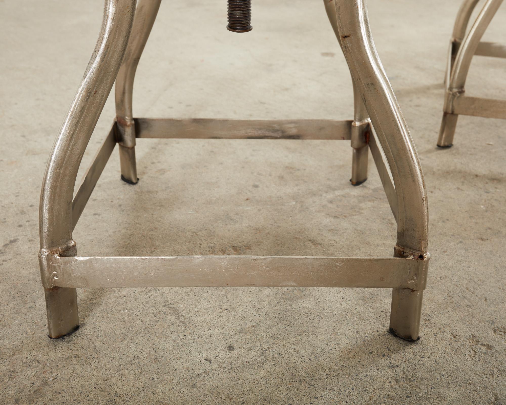 Pair of Industrial Style Polished Steel Machinists Stools 4