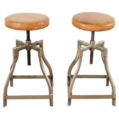 Pair of Industrial Style Polished Steel Machinists Stools