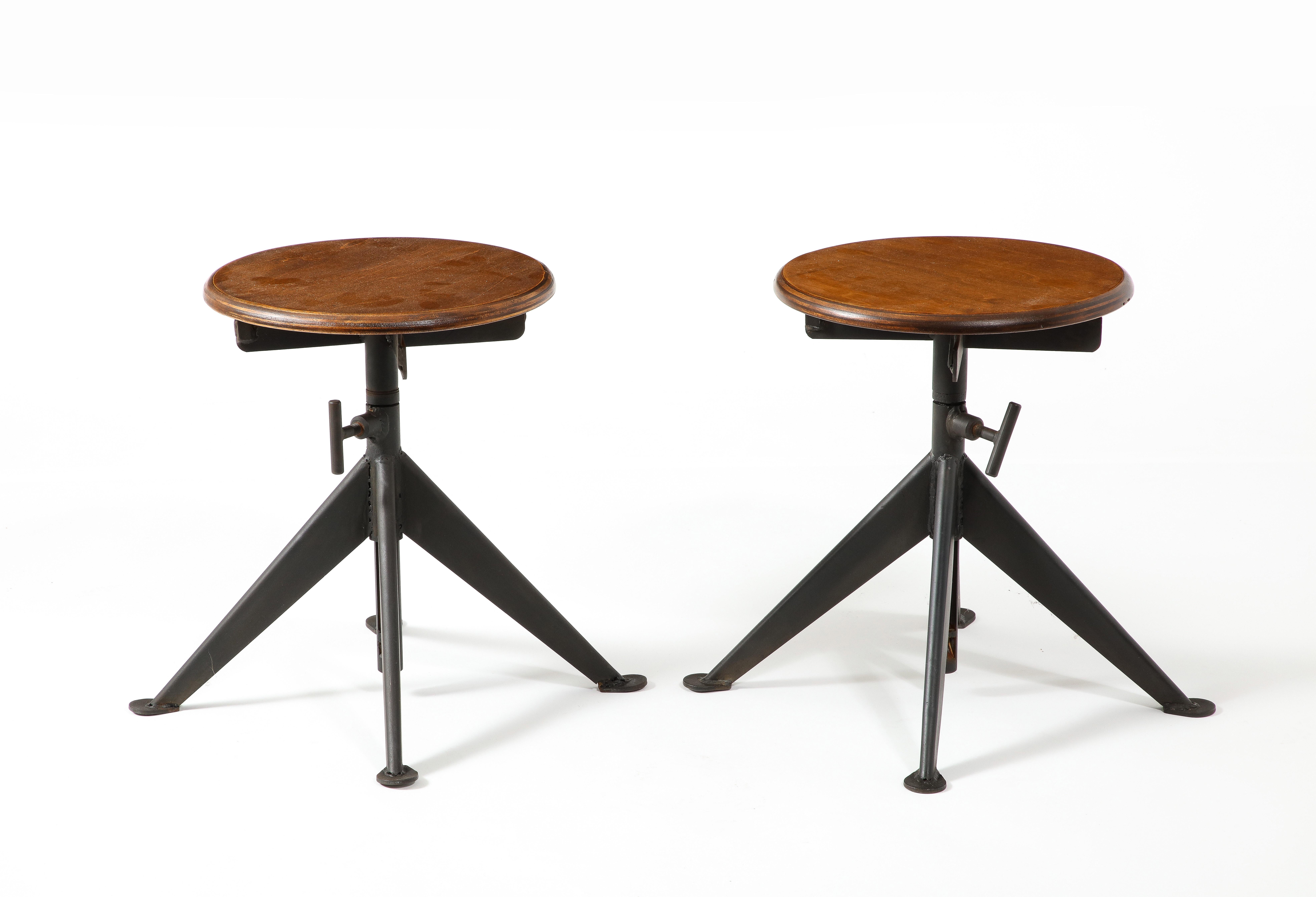 Pair of Industrial Steel & Ply Swedish Stools, Sweden 1950's For Sale 4