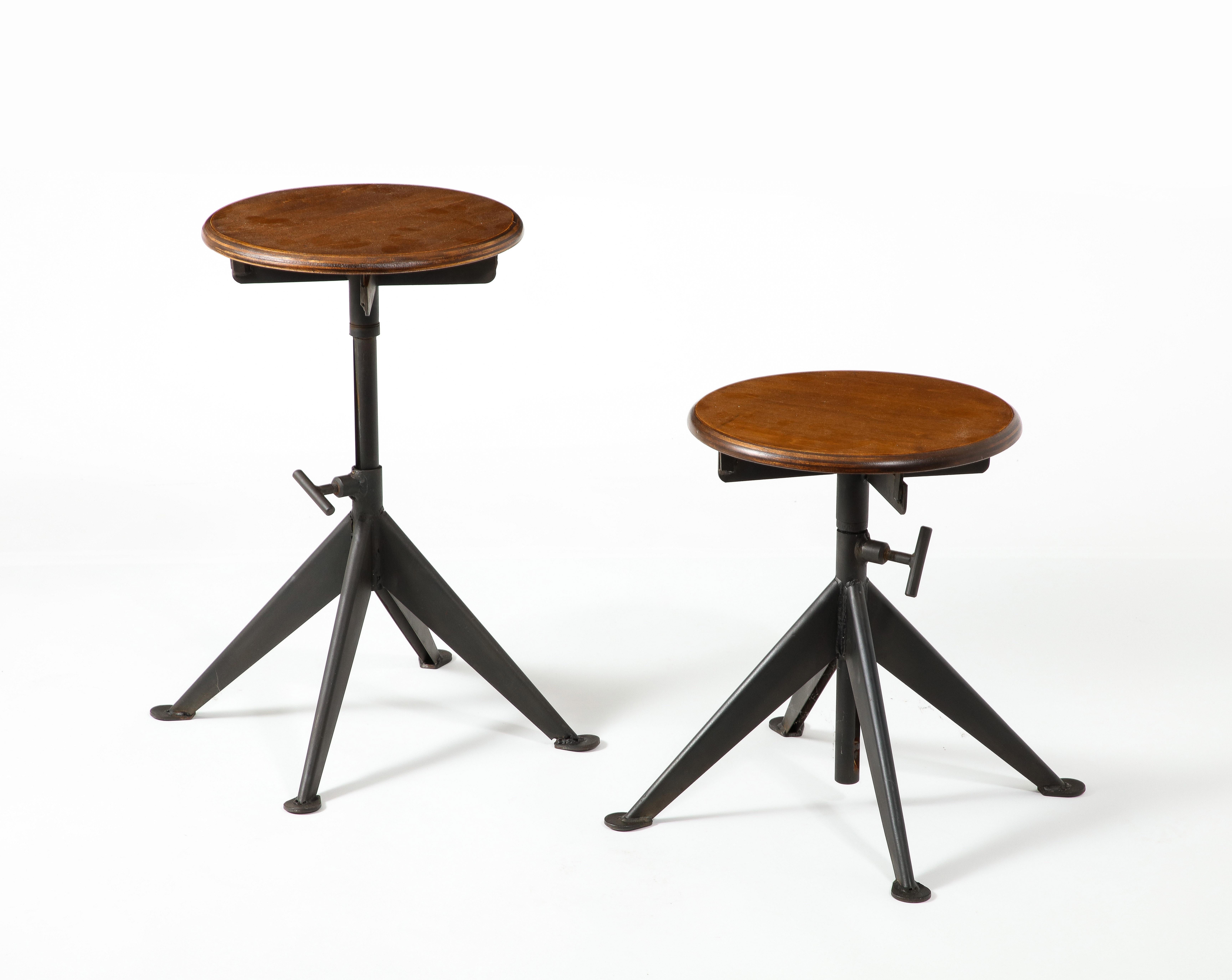 Pair of Industrial Steel & Ply Swedish Stools, Sweden 1950's For Sale 5