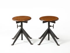 Pair of Industrial Steel & Ply Swedish Stools, Sweden 1950's