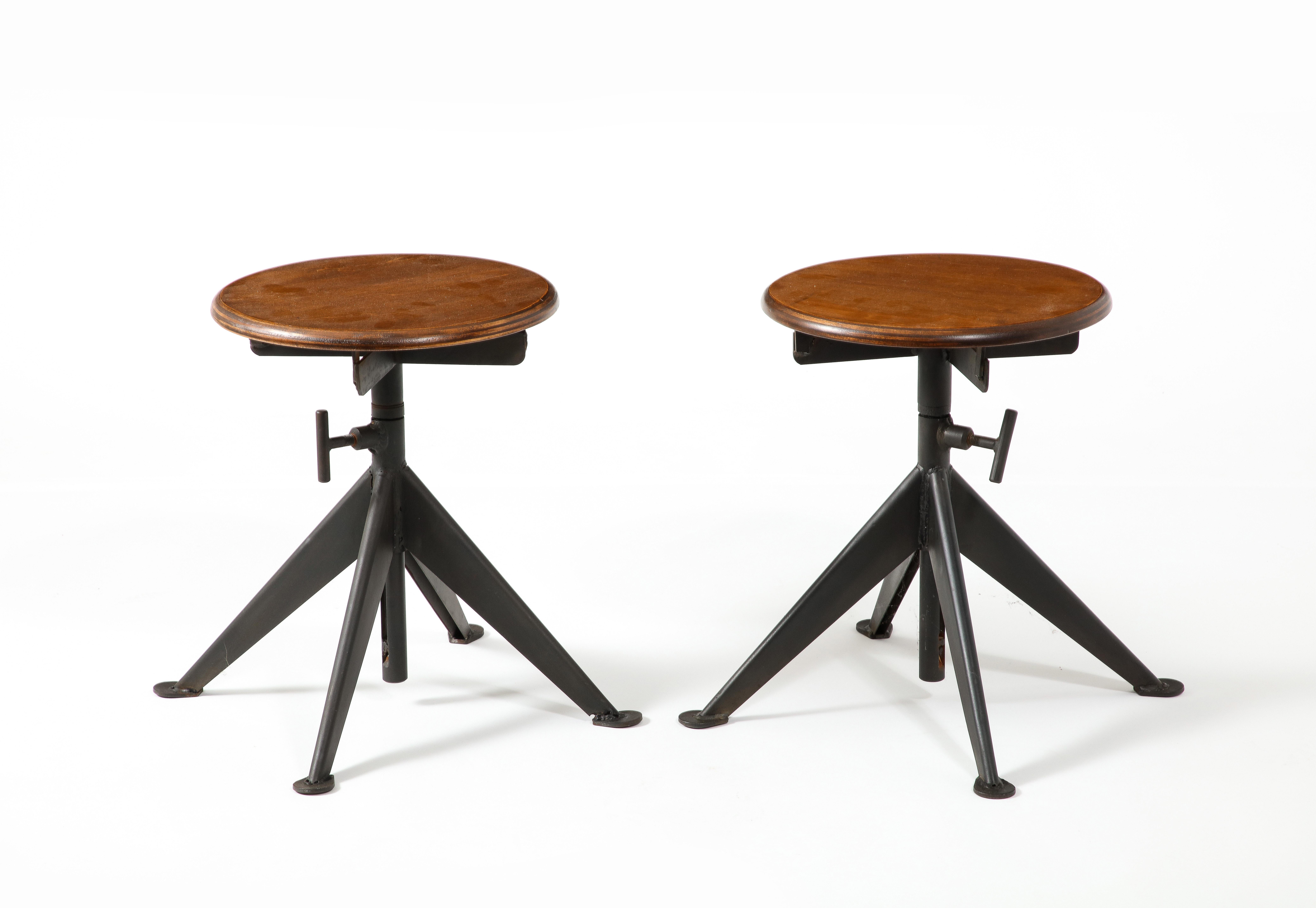 Pair of Industrial Steel & Ply Swedish Stools, Sweden 1950's For Sale 3