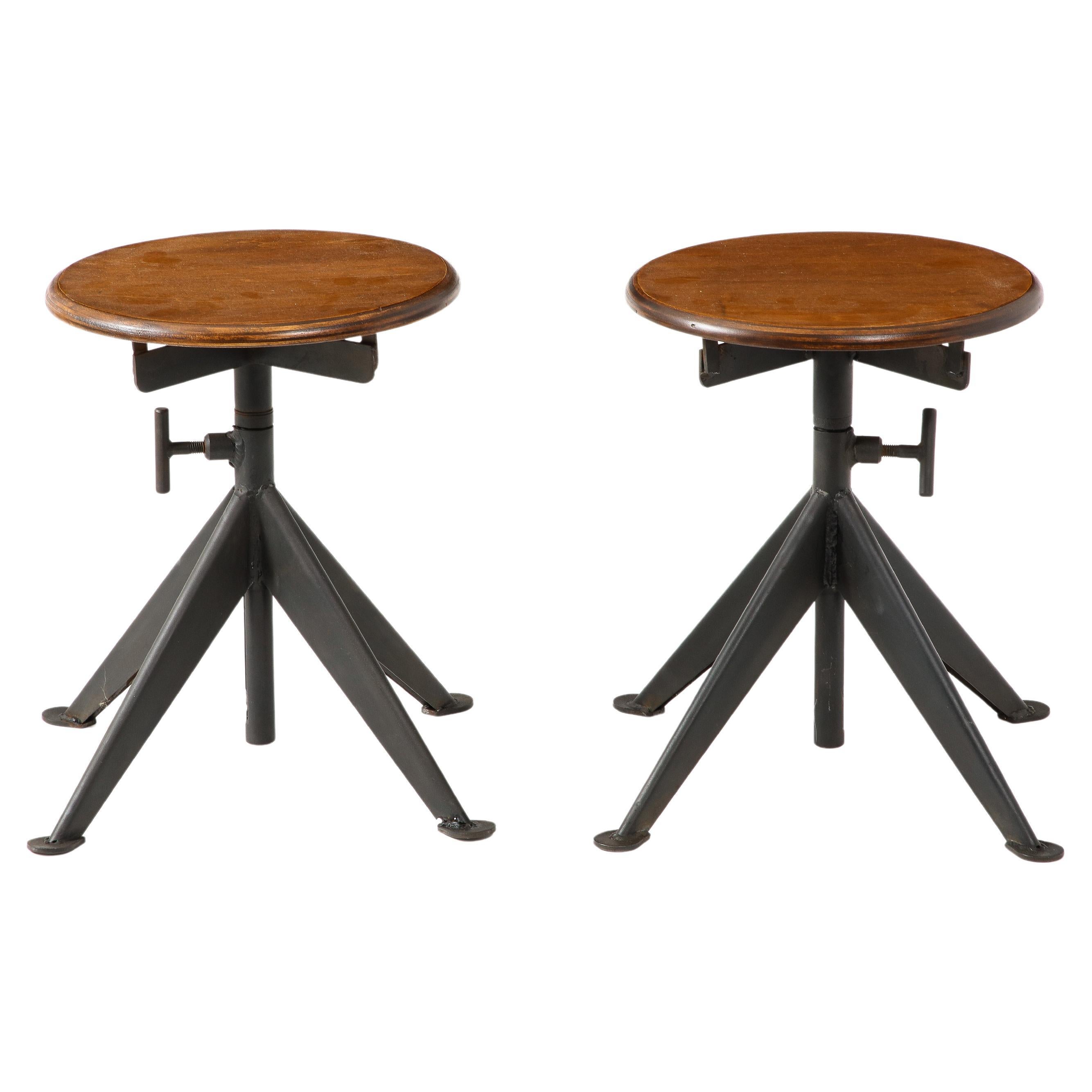 Pair of Industrial Steel & Ply Swedish Stools, Sweden 1950's For Sale