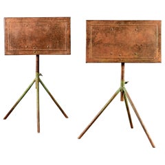 Pair of Industrial Tilt Top Green Painted Metal Tripod Tables