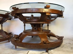 Pair of Industrial Tractor Wheel Tables