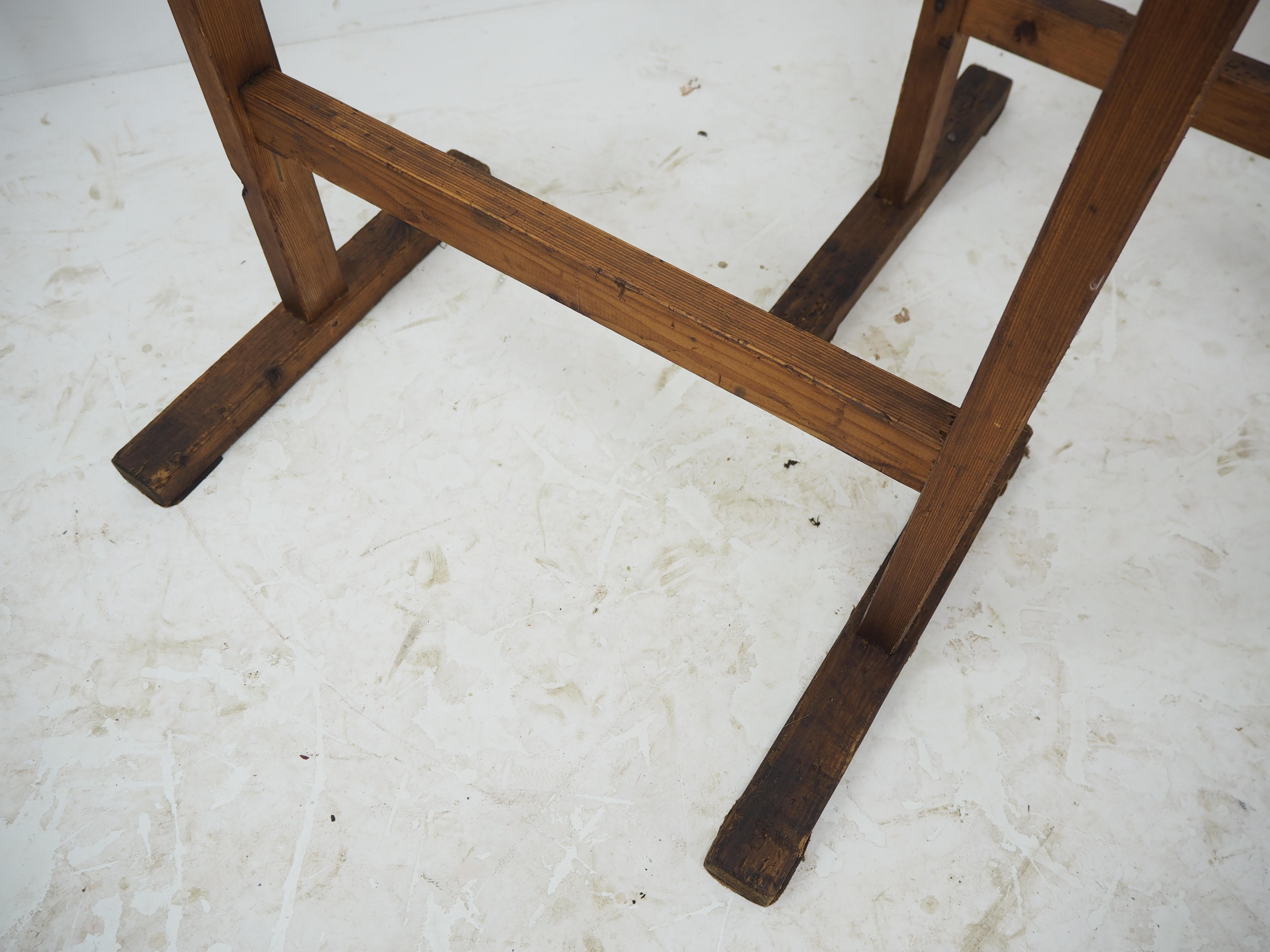 Pair of Industrial Wood Trestle Table Bases, Early 20th Century For Sale 7