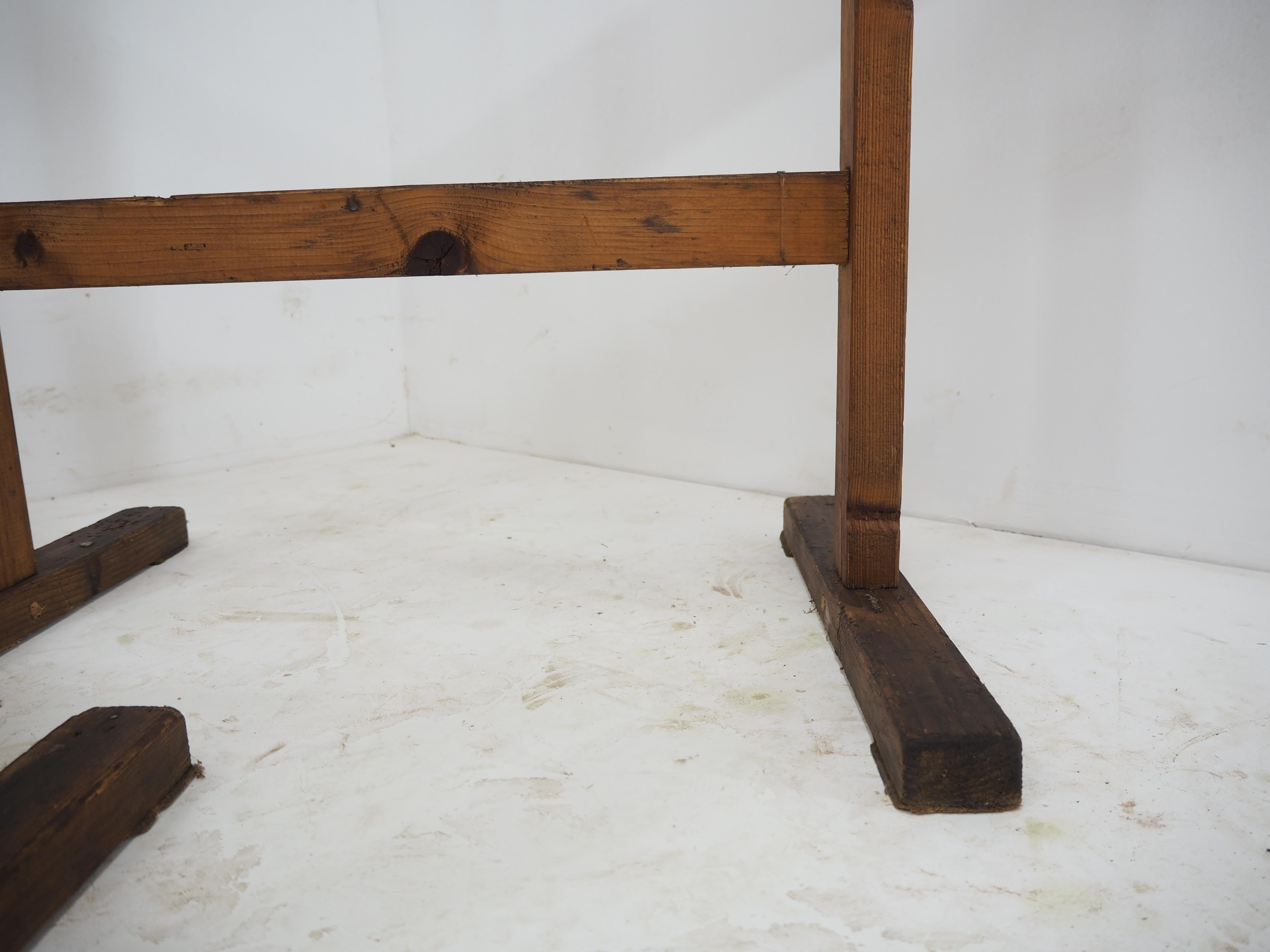 Pair of Industrial Wood Trestle Table Bases, Early 20th Century For Sale 11