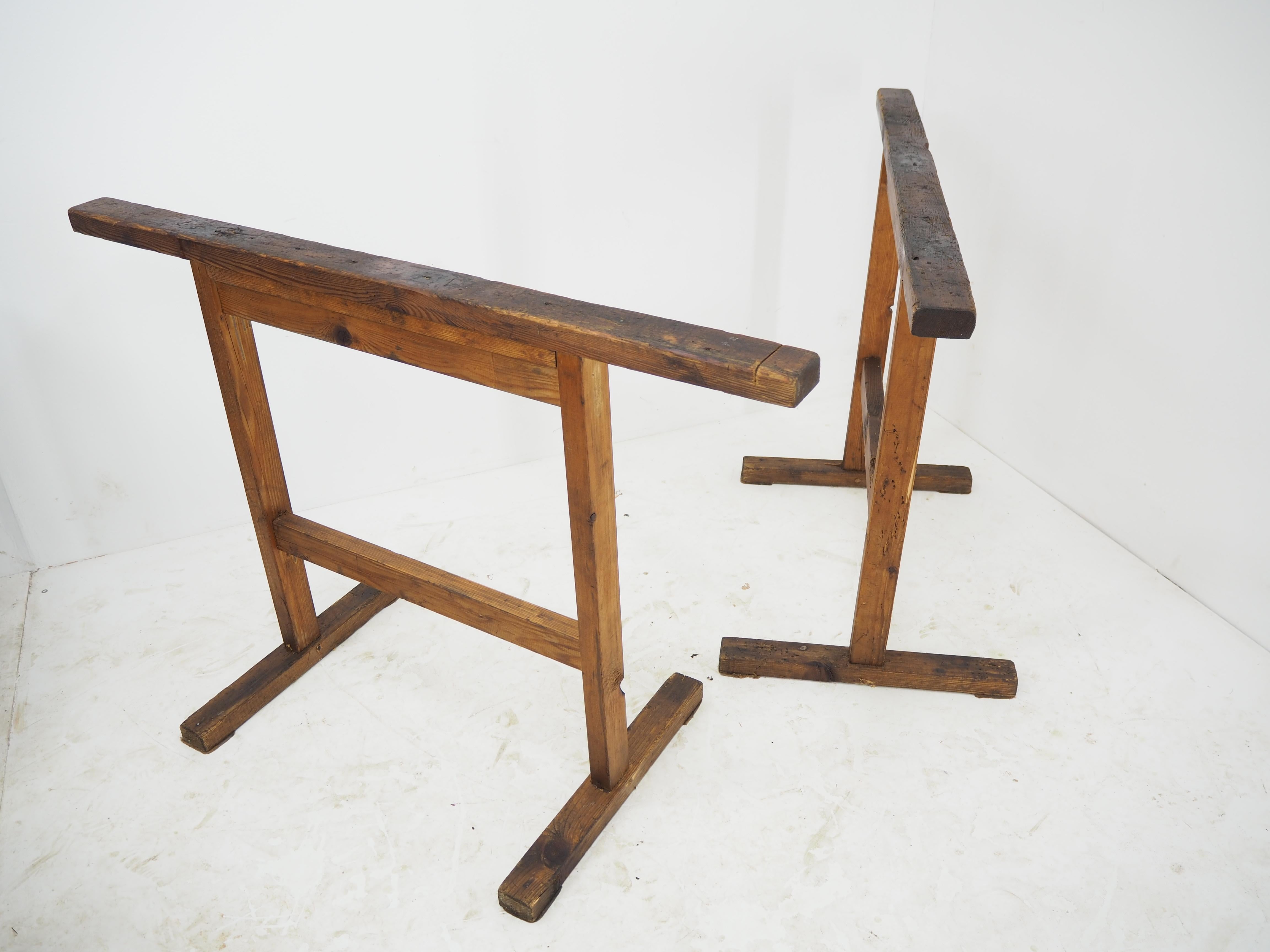 Pair of Industrial Wood Trestle Table Bases, Early 20th Century For Sale 12