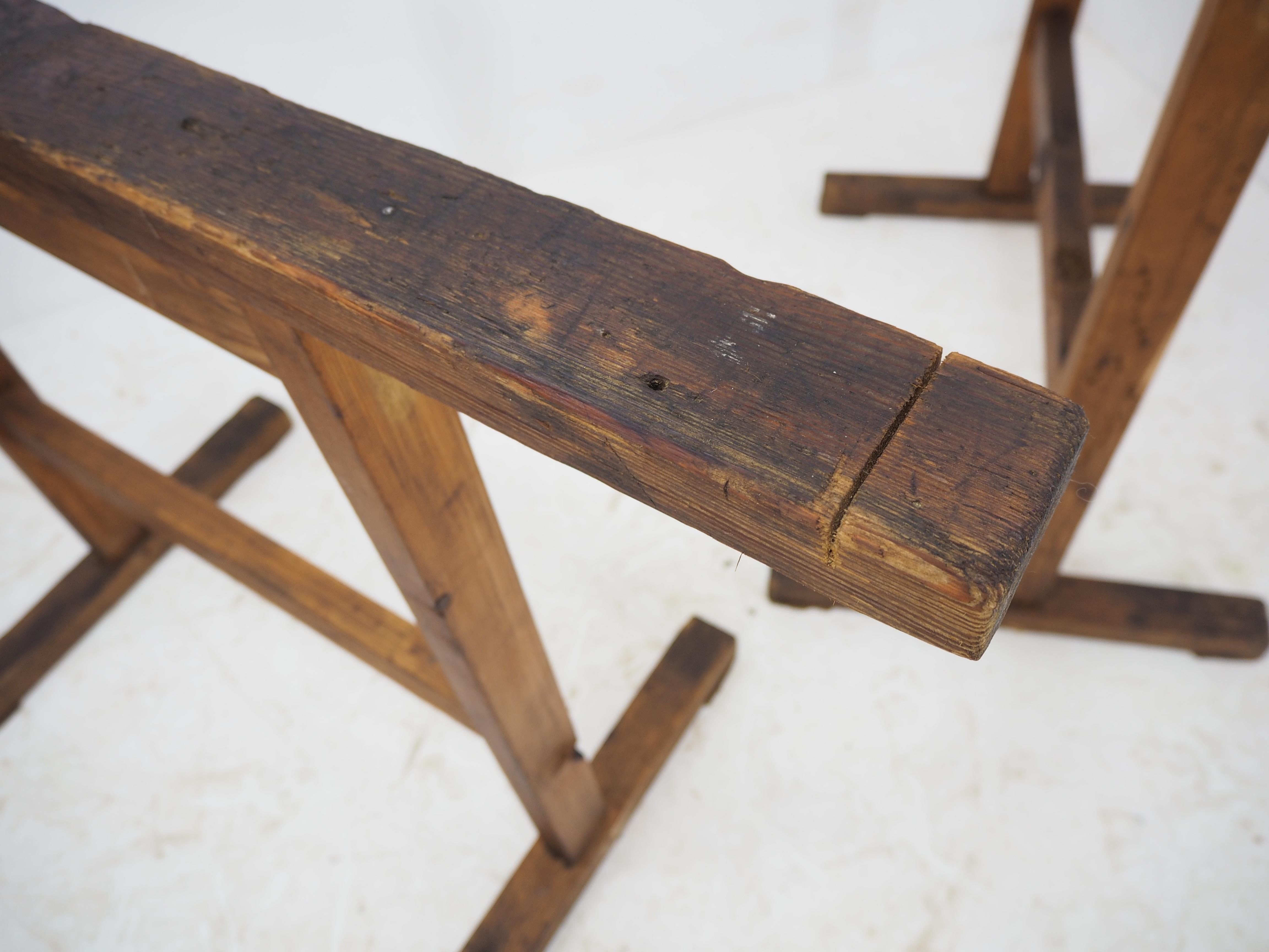 Pair of Industrial Wood Trestle Table Bases, Early 20th Century For Sale 13
