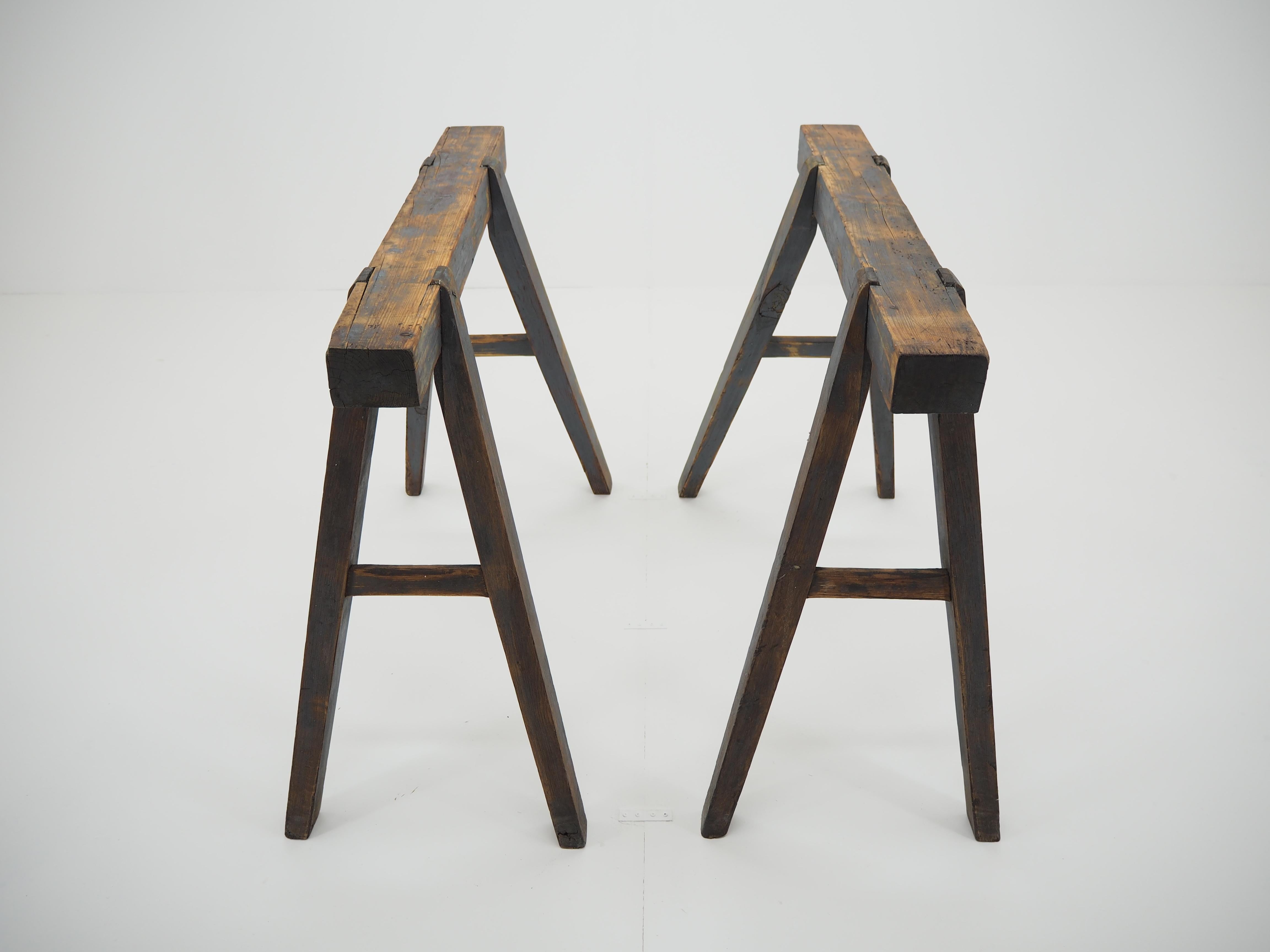 Czech Pair of Industrial Trestle Table Bases, Early 20th Century