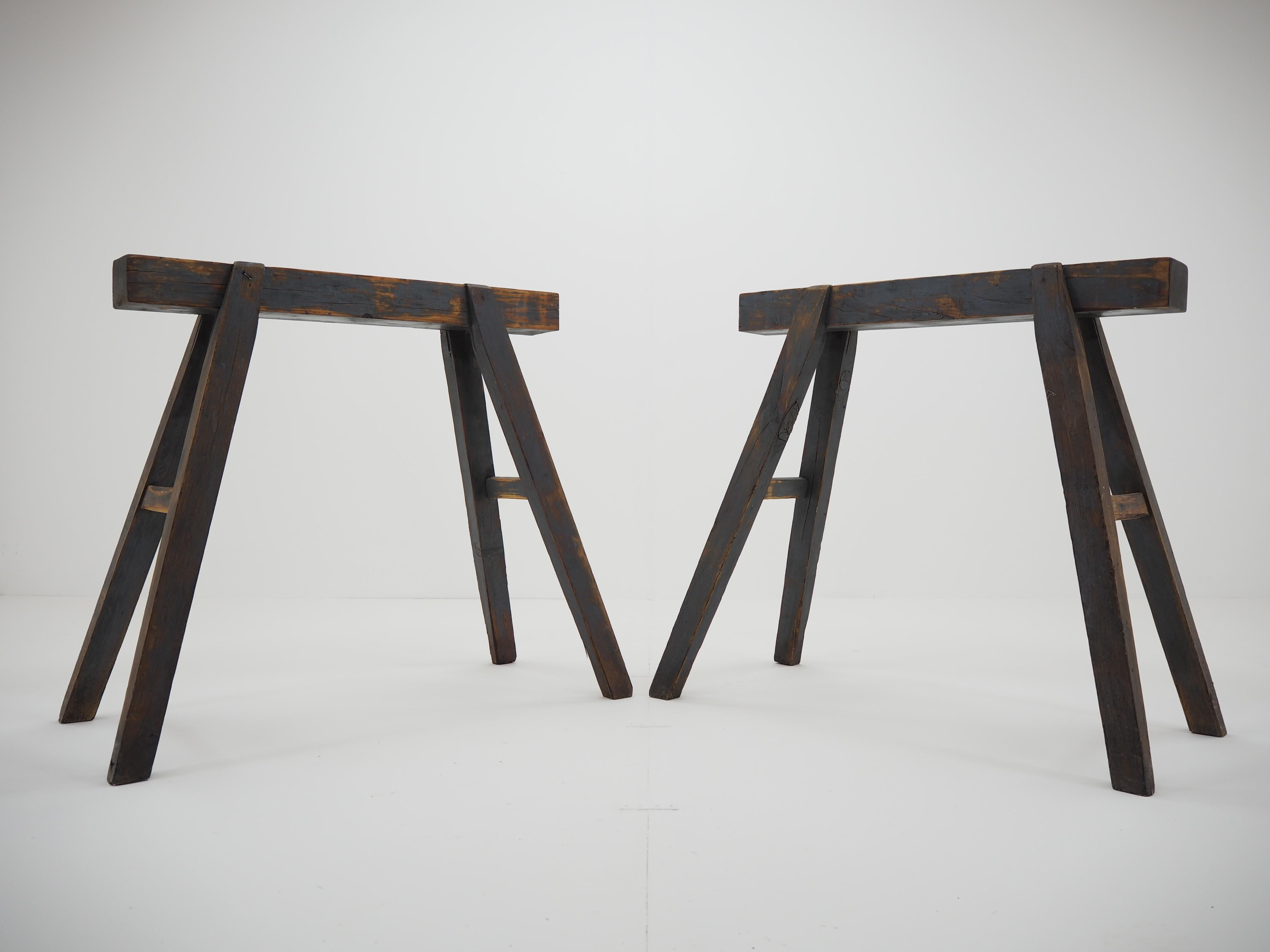 Pair of Industrial Trestle Table Bases, Early 20th Century In Good Condition In Praha, CZ