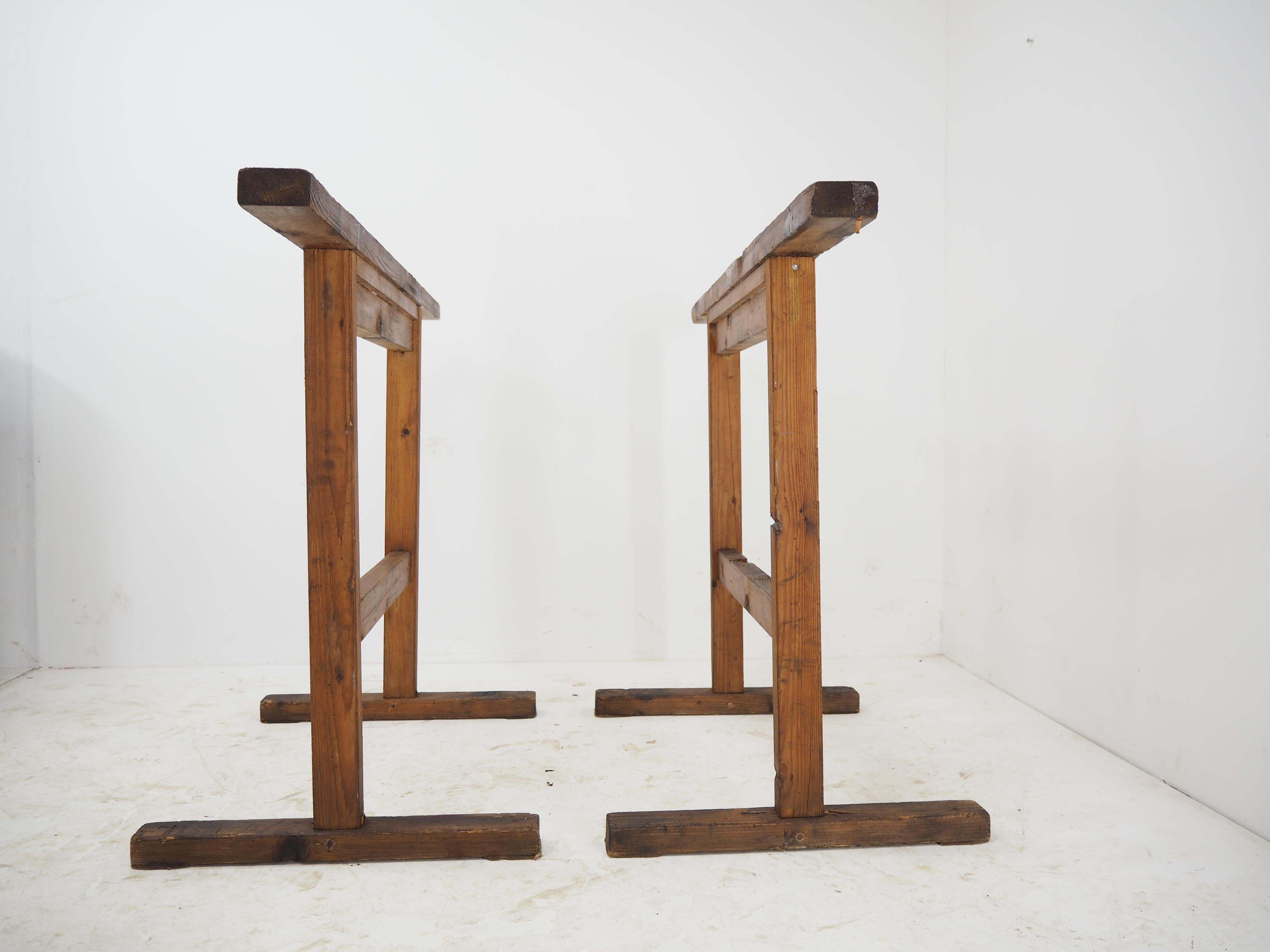 Pair of Industrial Wood Trestle Table Bases, Early 20th Century In Good Condition For Sale In Praha, CZ