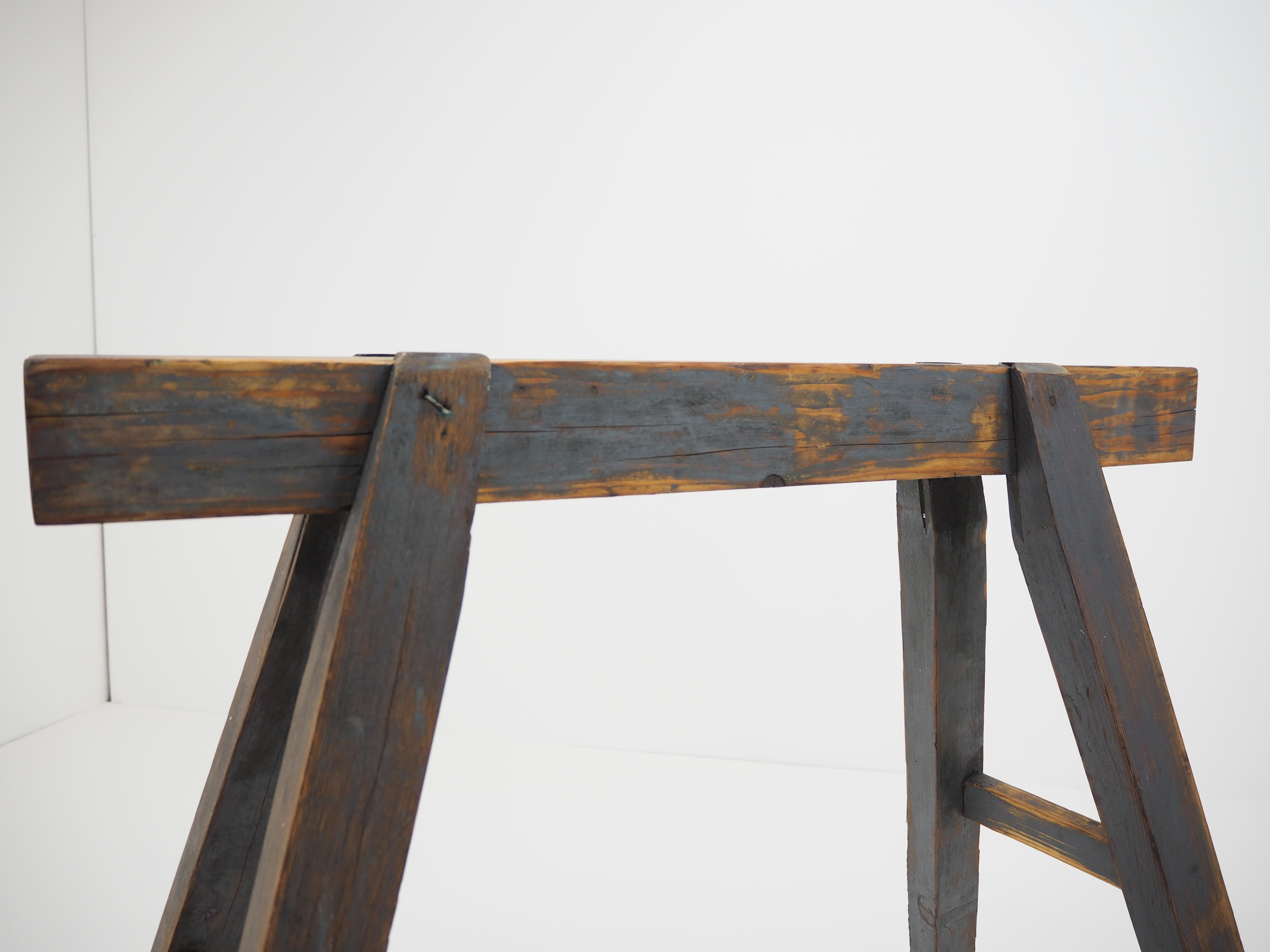 Wood Pair of Industrial Trestle Table Bases, Early 20th Century