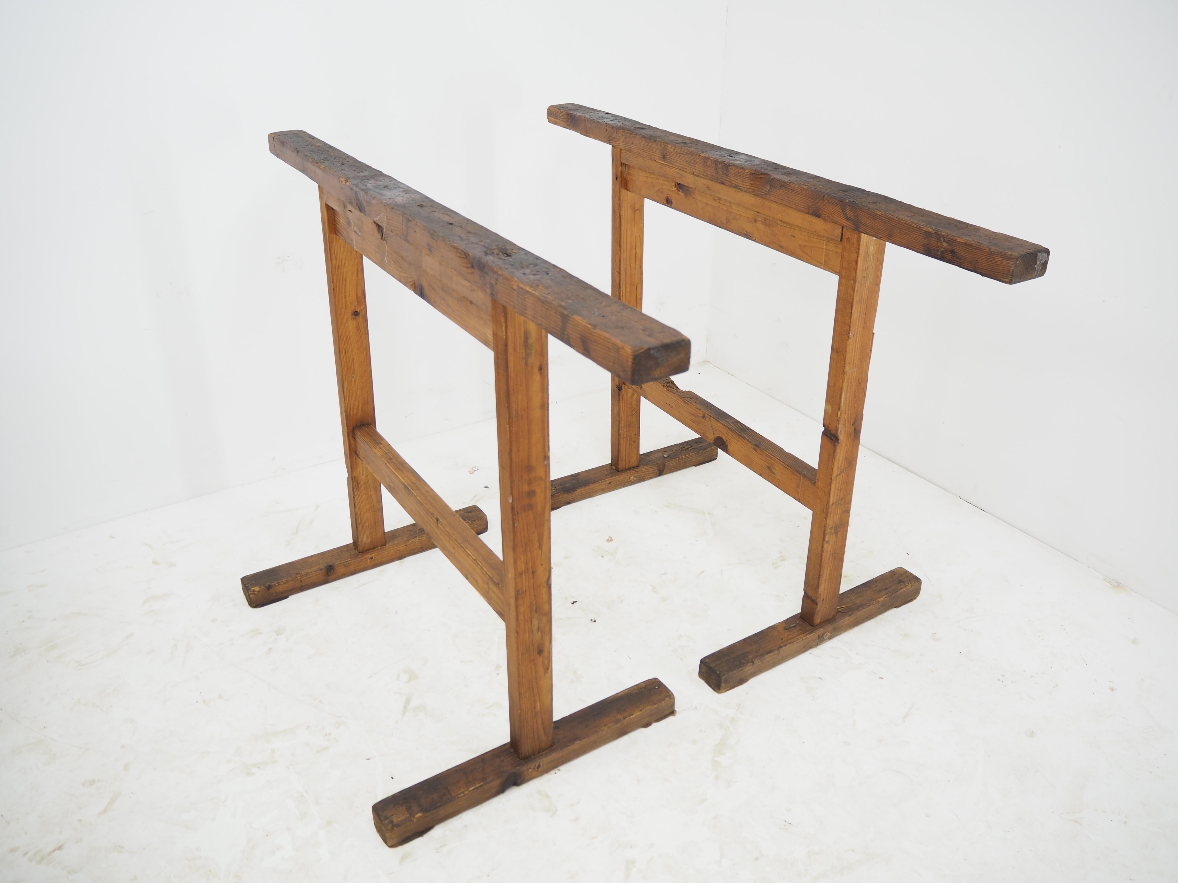 Pair of Industrial Wood Trestle Table Bases, Early 20th Century For Sale 1