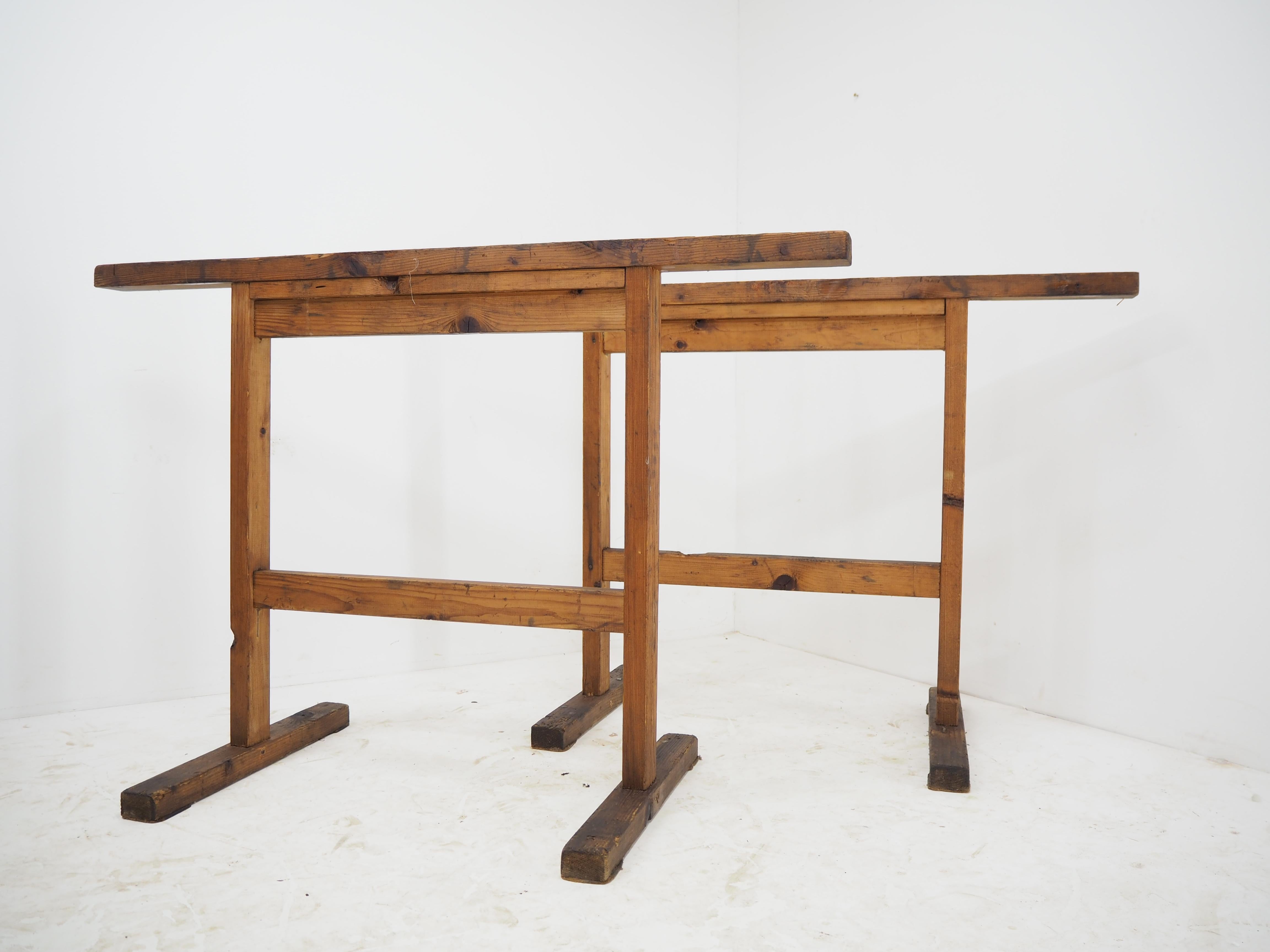 Pair of Industrial Wood Trestle Table Bases, Early 20th Century For Sale 2