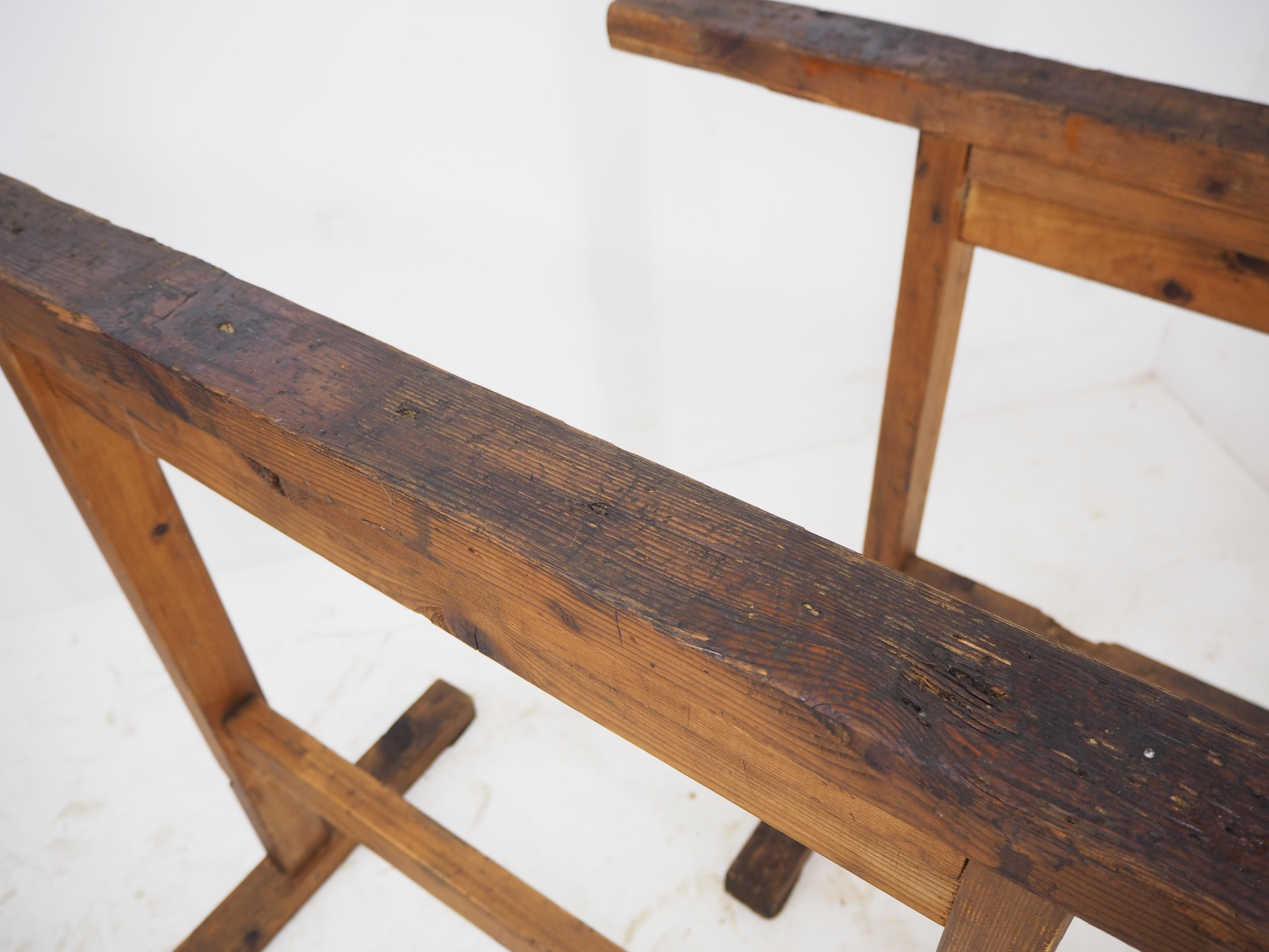 20ième siècle Paire de socles de table industrielle à tréteaux en Wood, début du 20e siècle en vente