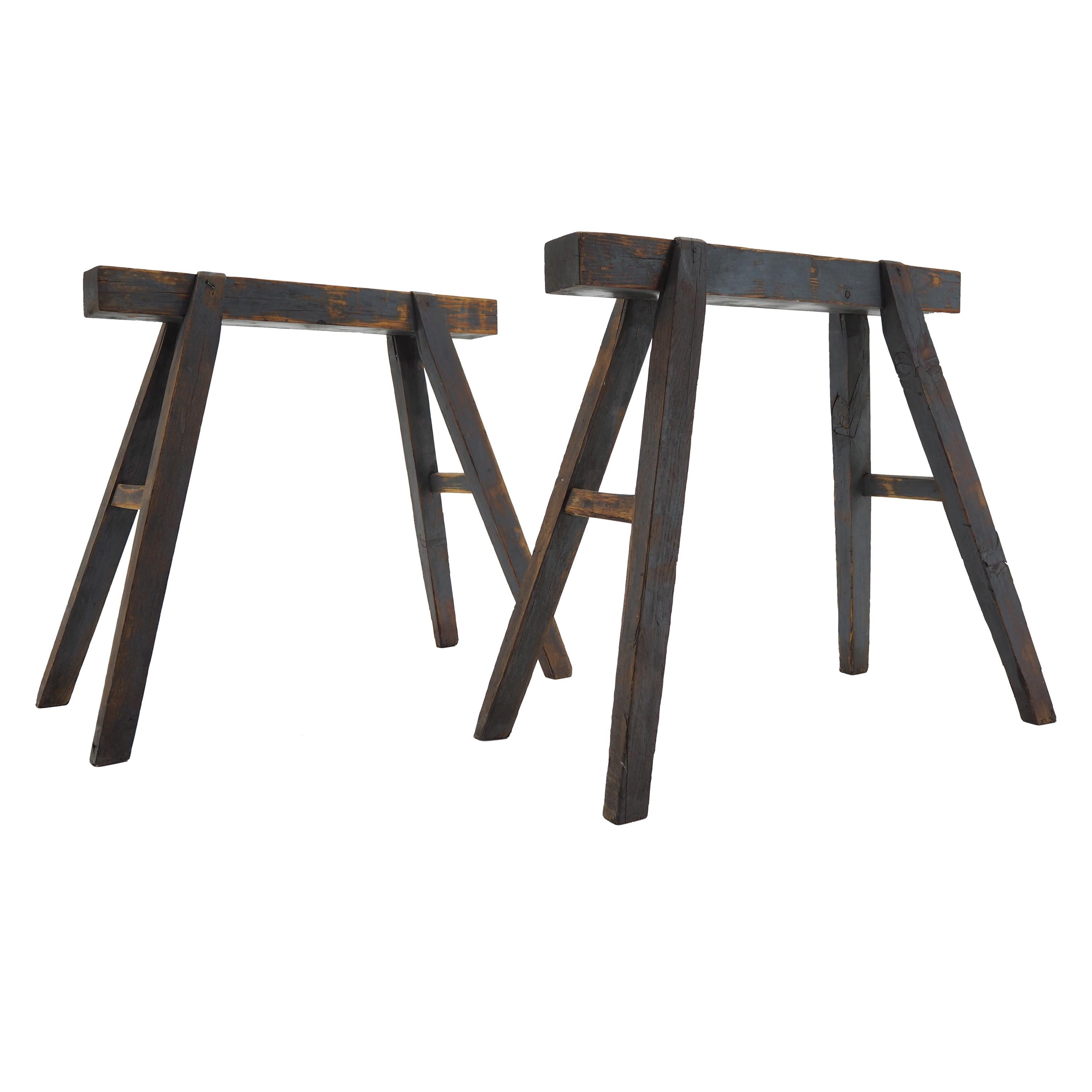 Pair of Industrial Trestle Table Bases, Early 20th Century