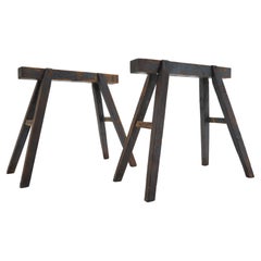 Antique Pair of Industrial Trestle Table Bases, Early 20th Century