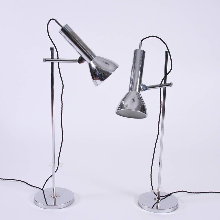 Pair of Industrial Vintage 1960s Silver Chrome Desk Lamps at 1stDibs