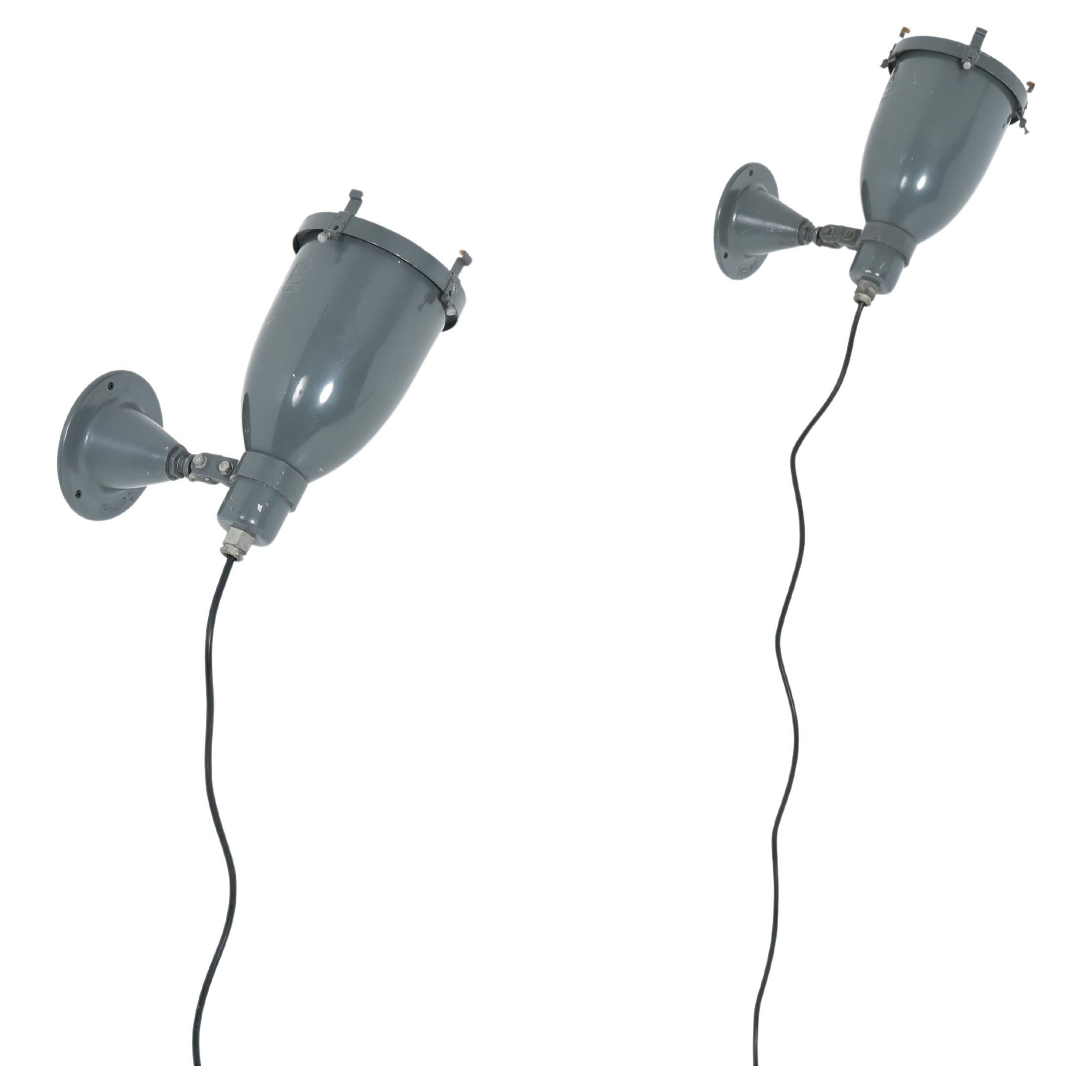 Pair of Industrial Wall Lamps by Philips
