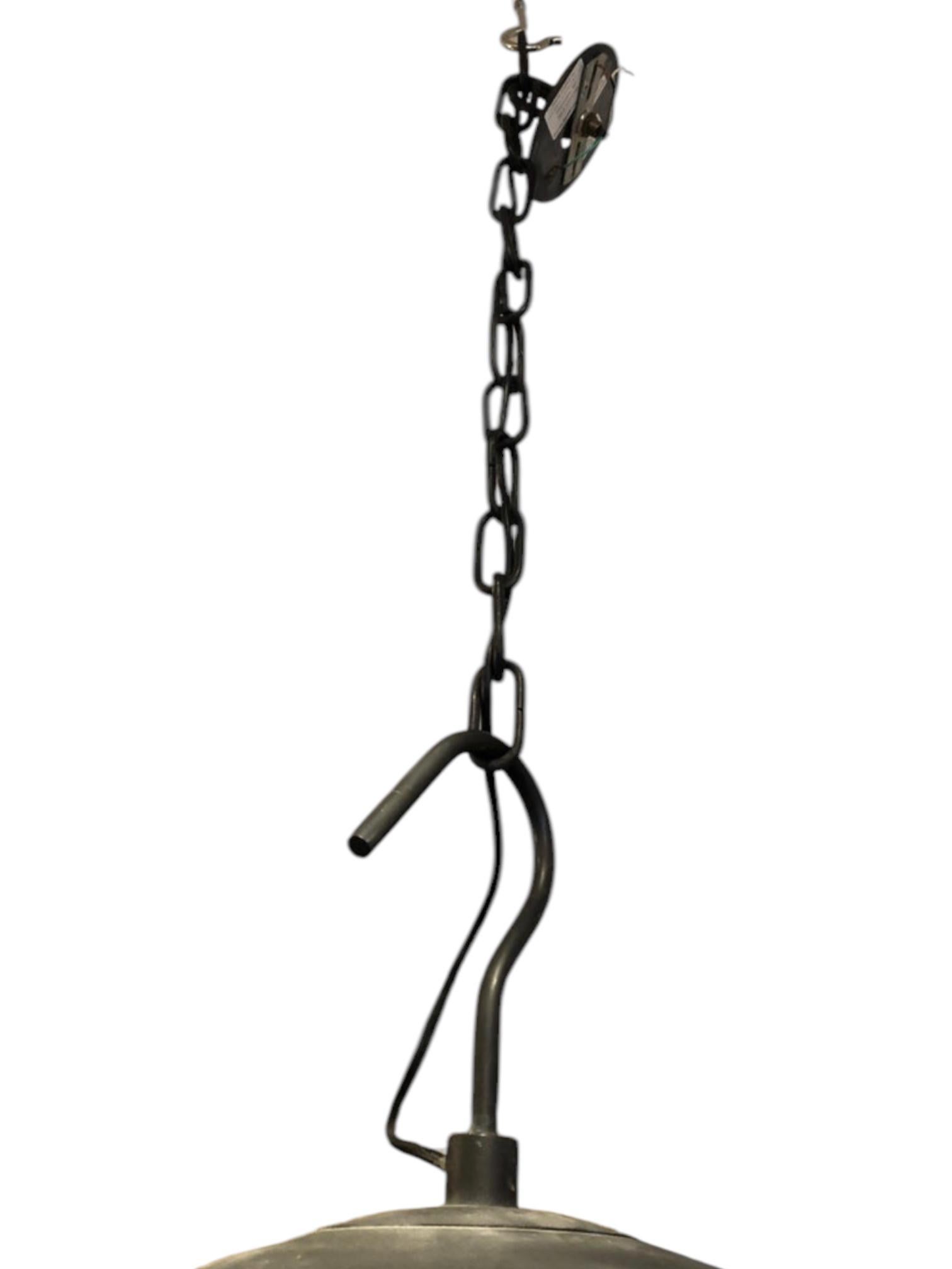Metal Pair of Industrial Warehouse Light Pendants For Sale
